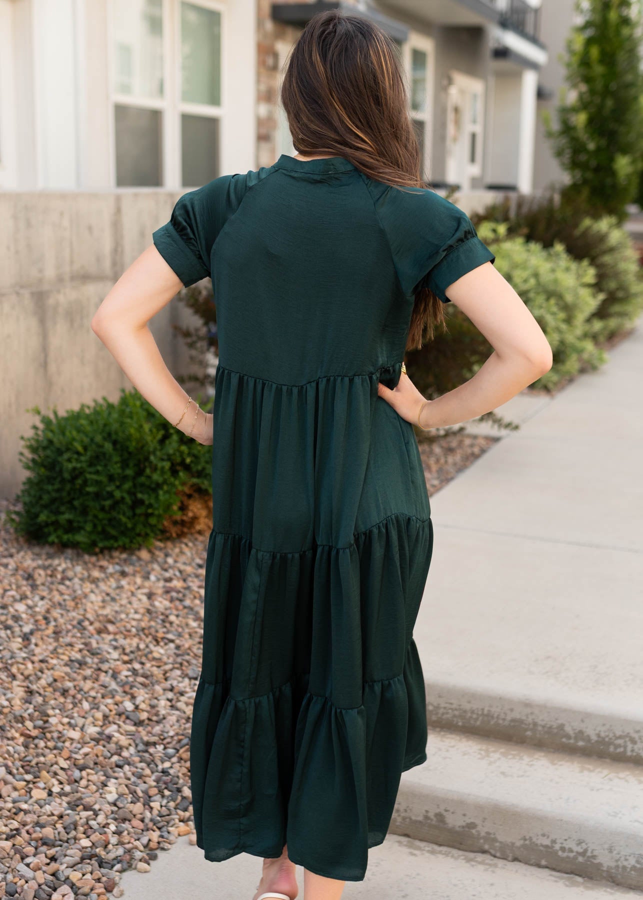Brinlee Dark Green Satin Dress