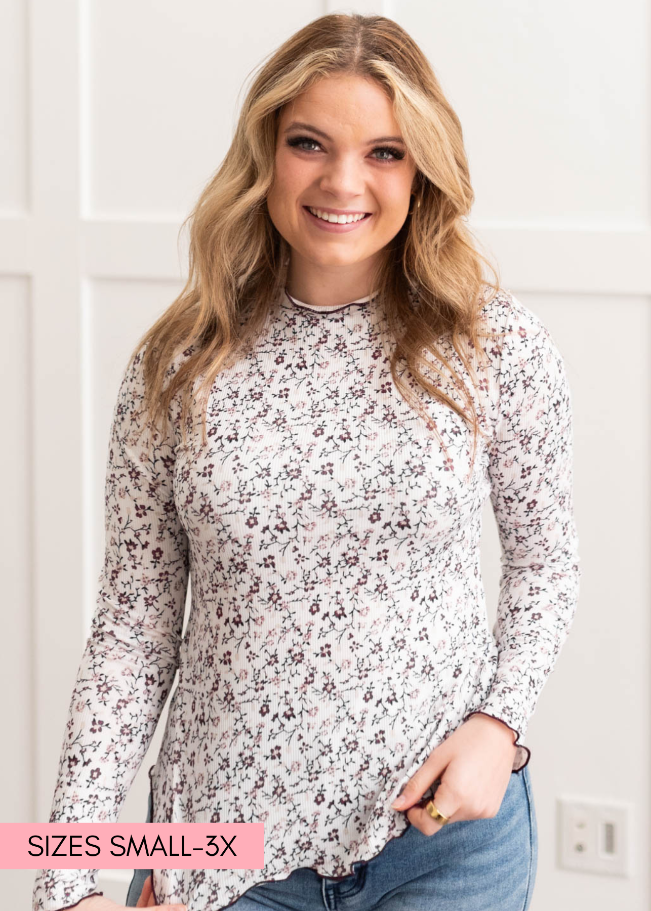 Cara Burgundy Flower Print Long Sleeve Top