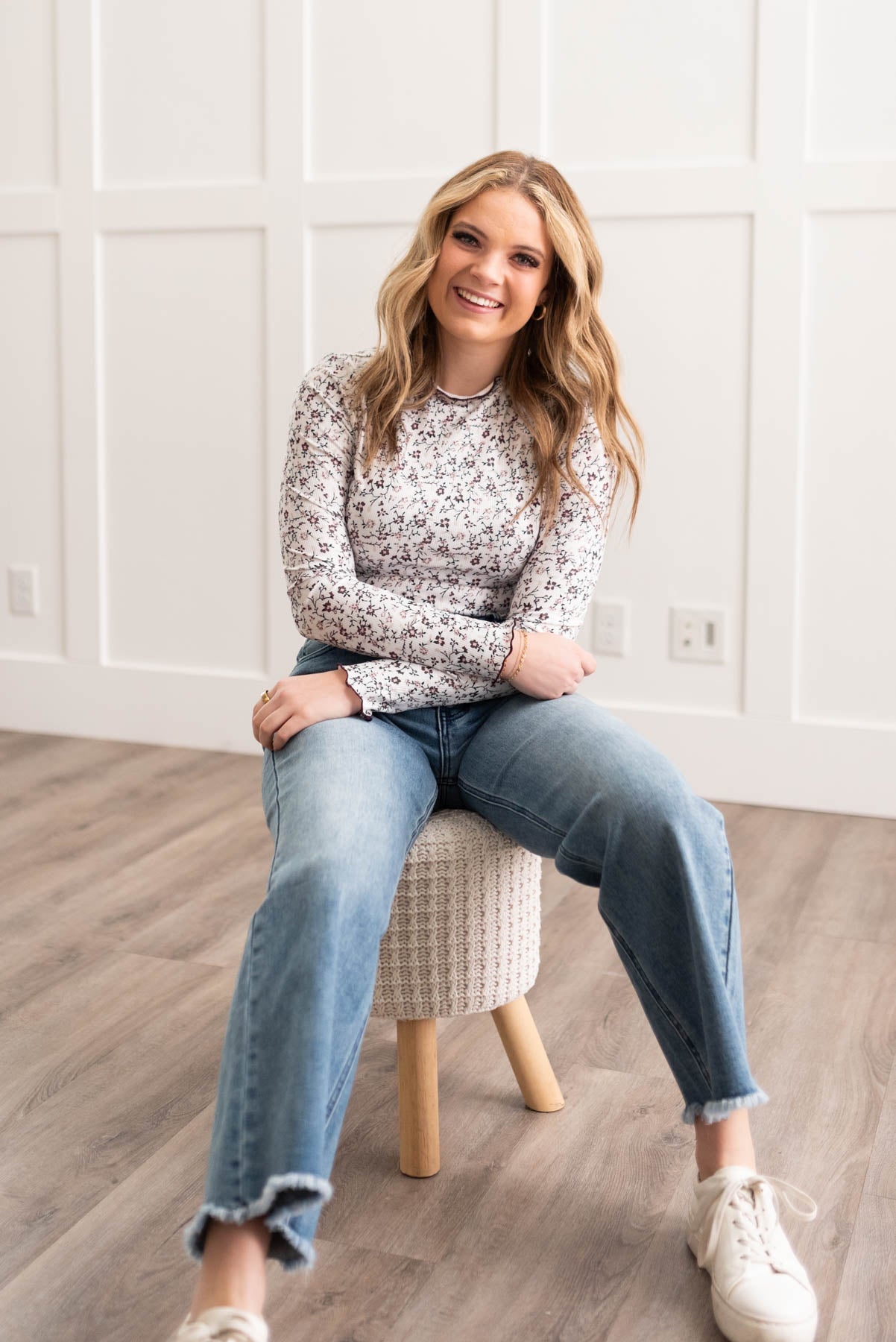 Cara Burgundy Flower Print Long Sleeve Top