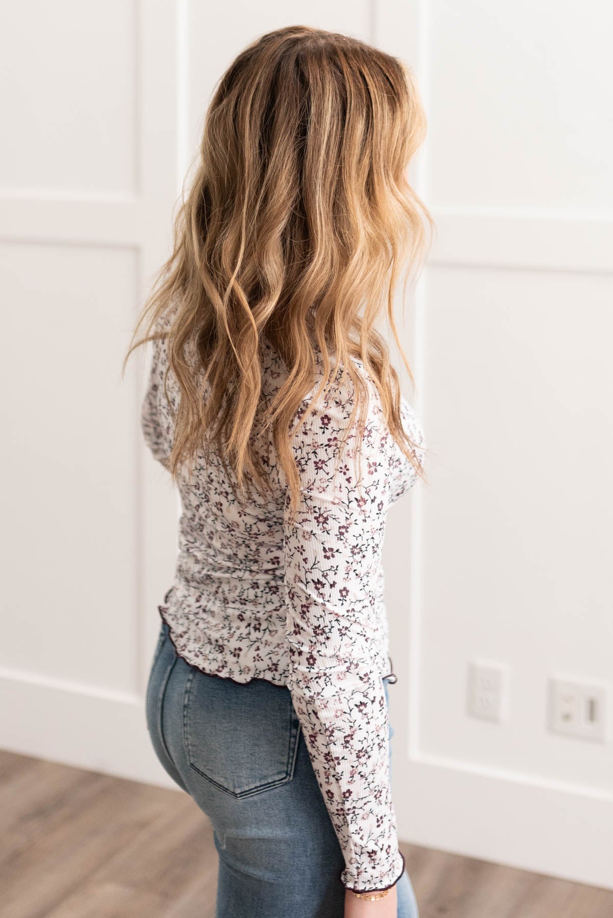 Cara Burgundy Flower Print Long Sleeve Top