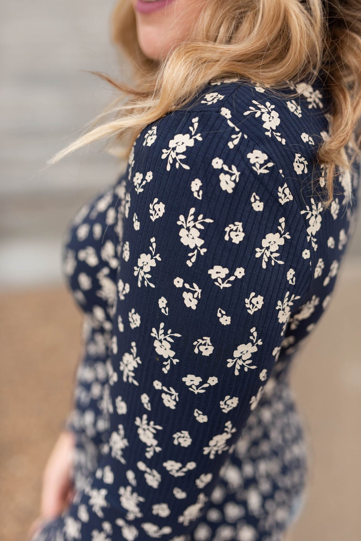 Cara Navy Flower Print Long Sleeve Top