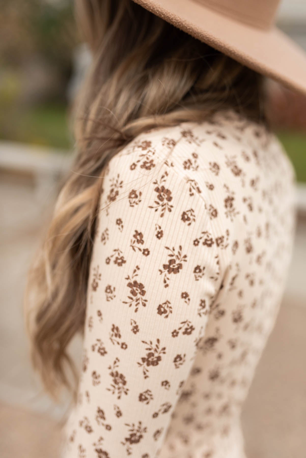 Cara Sand Flower Print Long Sleeve Top