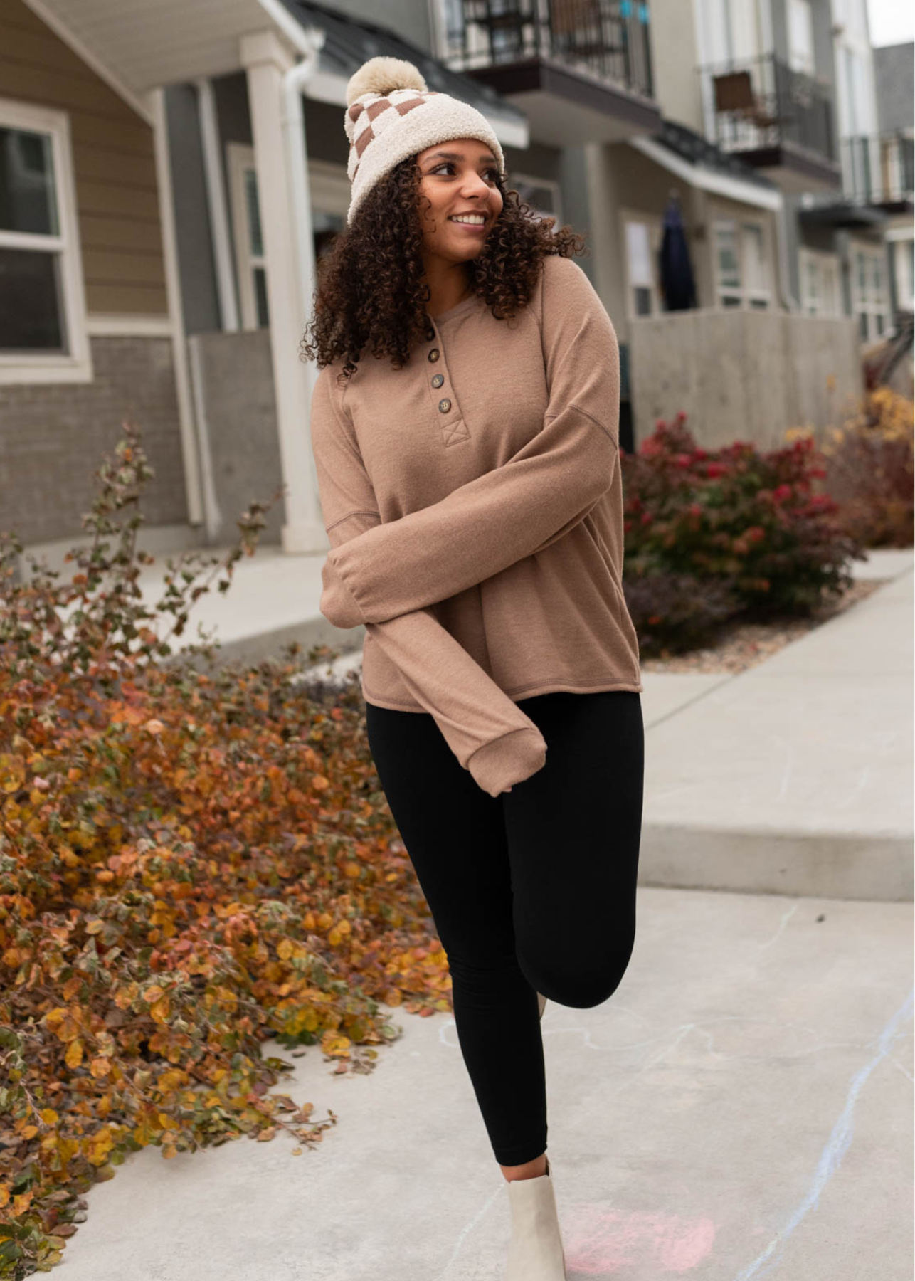 Carlee Mocha Button Top