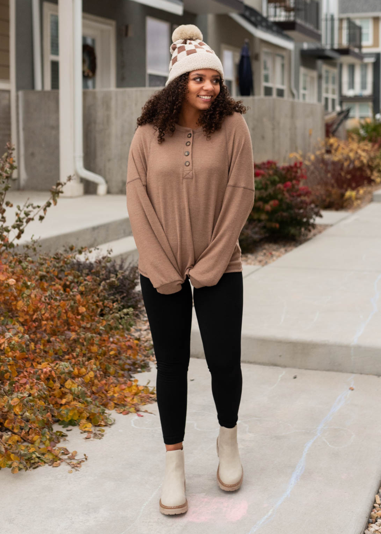 Carlee Mocha Button Top