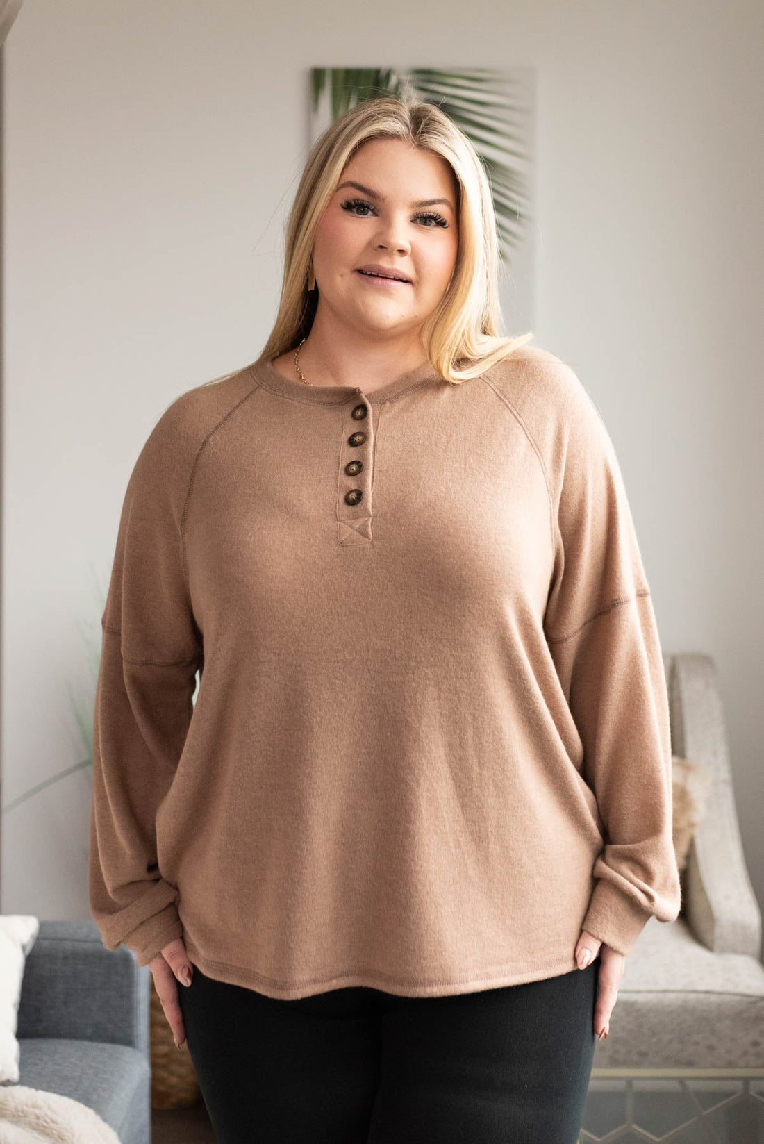 Carlee Mocha Button Top