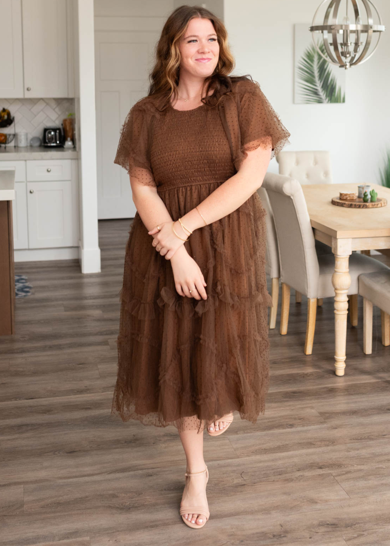 Carly Brown Smocked Ruffle Dress