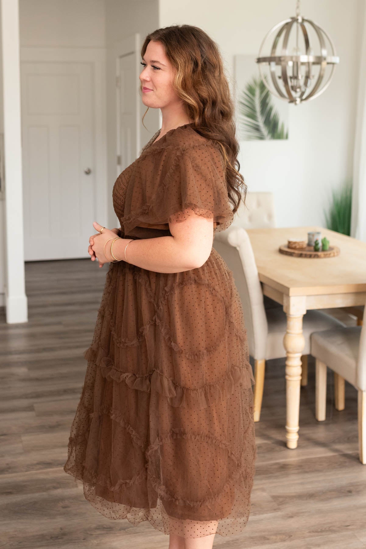 Carly Brown Smocked Ruffle Dress