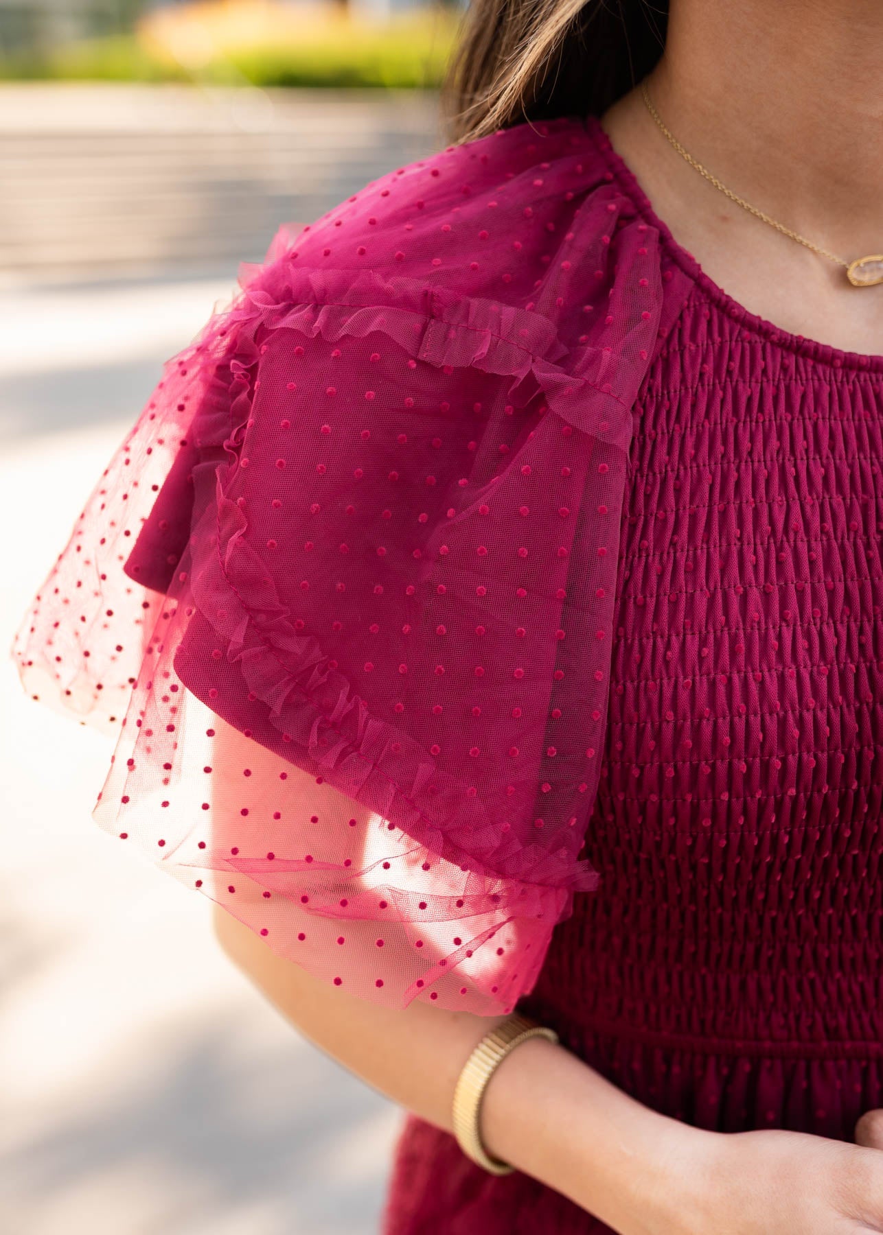 Carly Burgundy Smocked Ruffle Dress