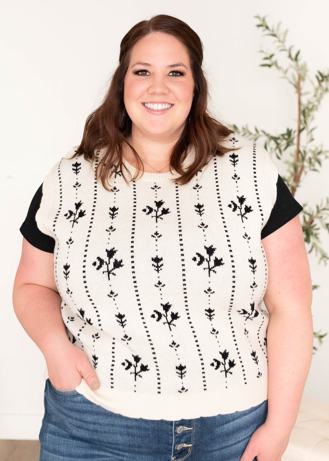 Carolyn Black Floral Sweater Vest