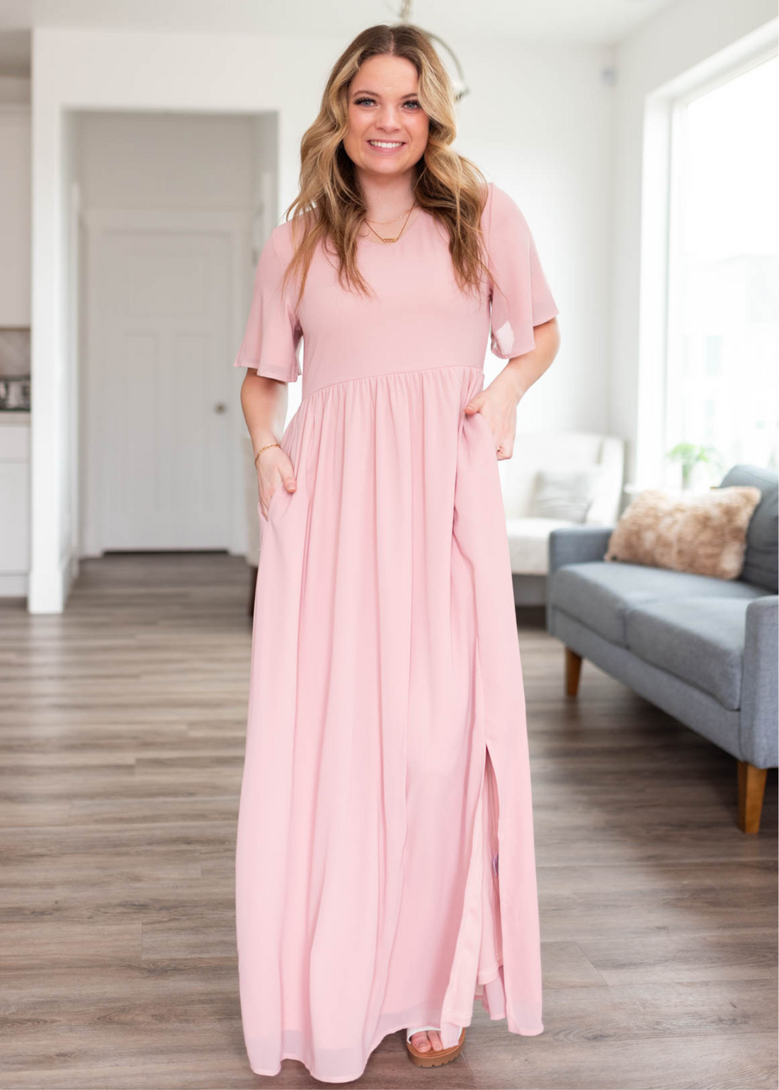 Cassie Blush Chiffon Dress
