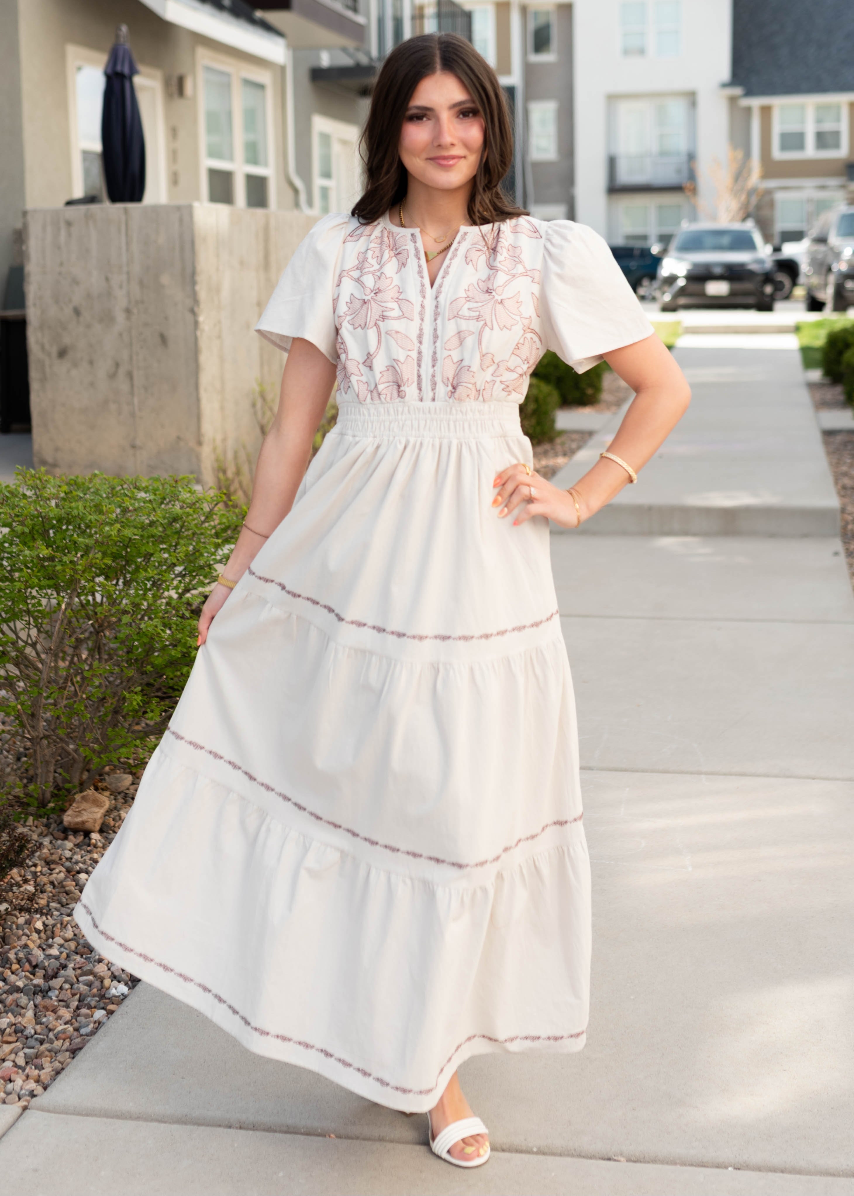 Cecilia Natural Embroidered Dress
