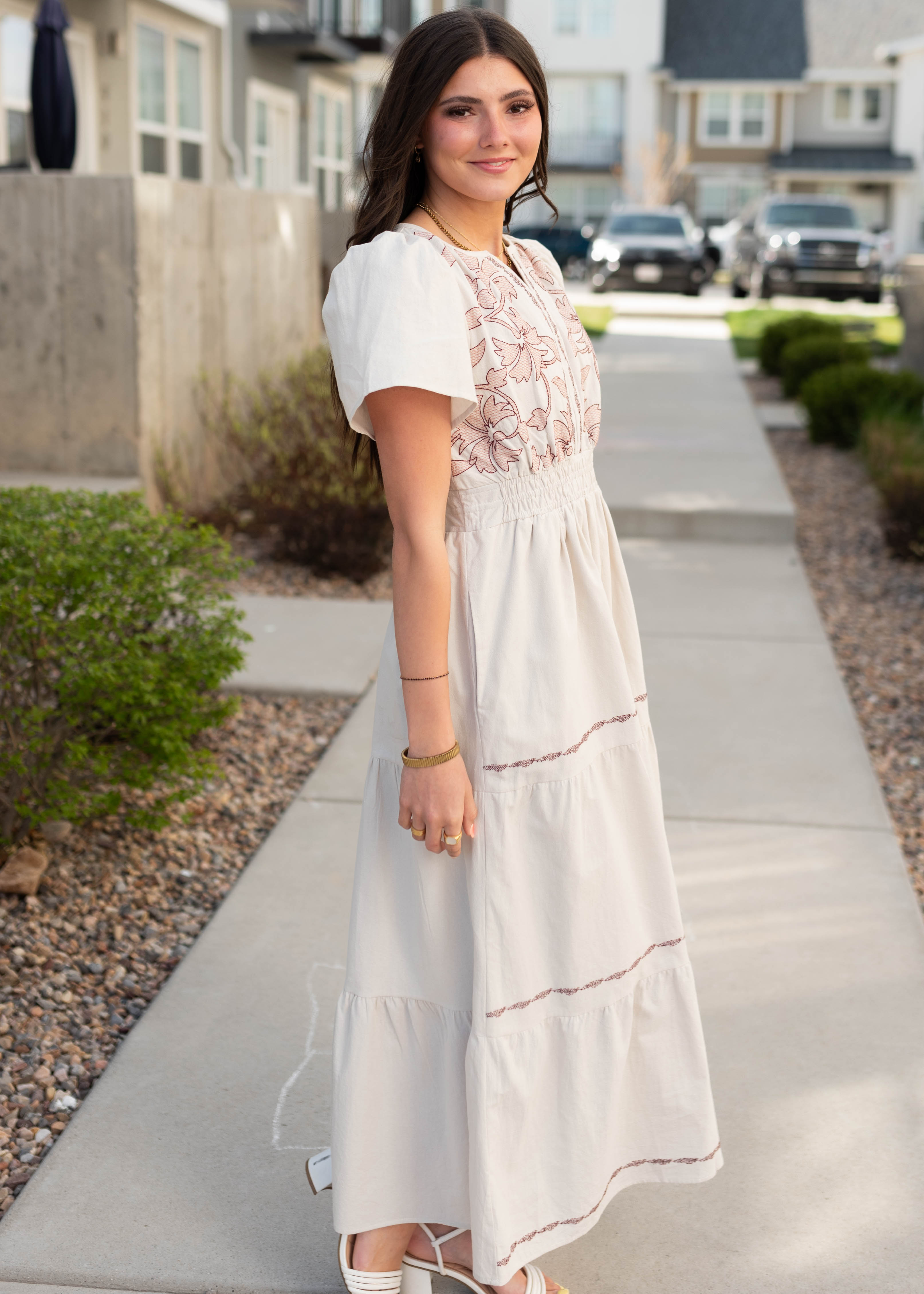Cecilia Natural Embroidered Dress