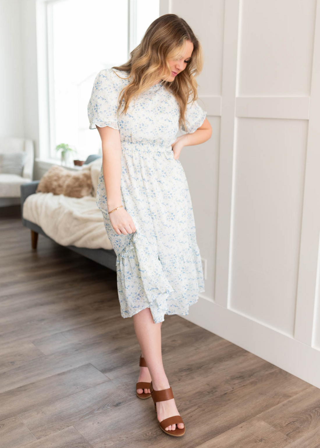 Chloe Blue Ivory Floral Dress