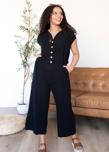 Ciara Black Button Up Jumpsuit