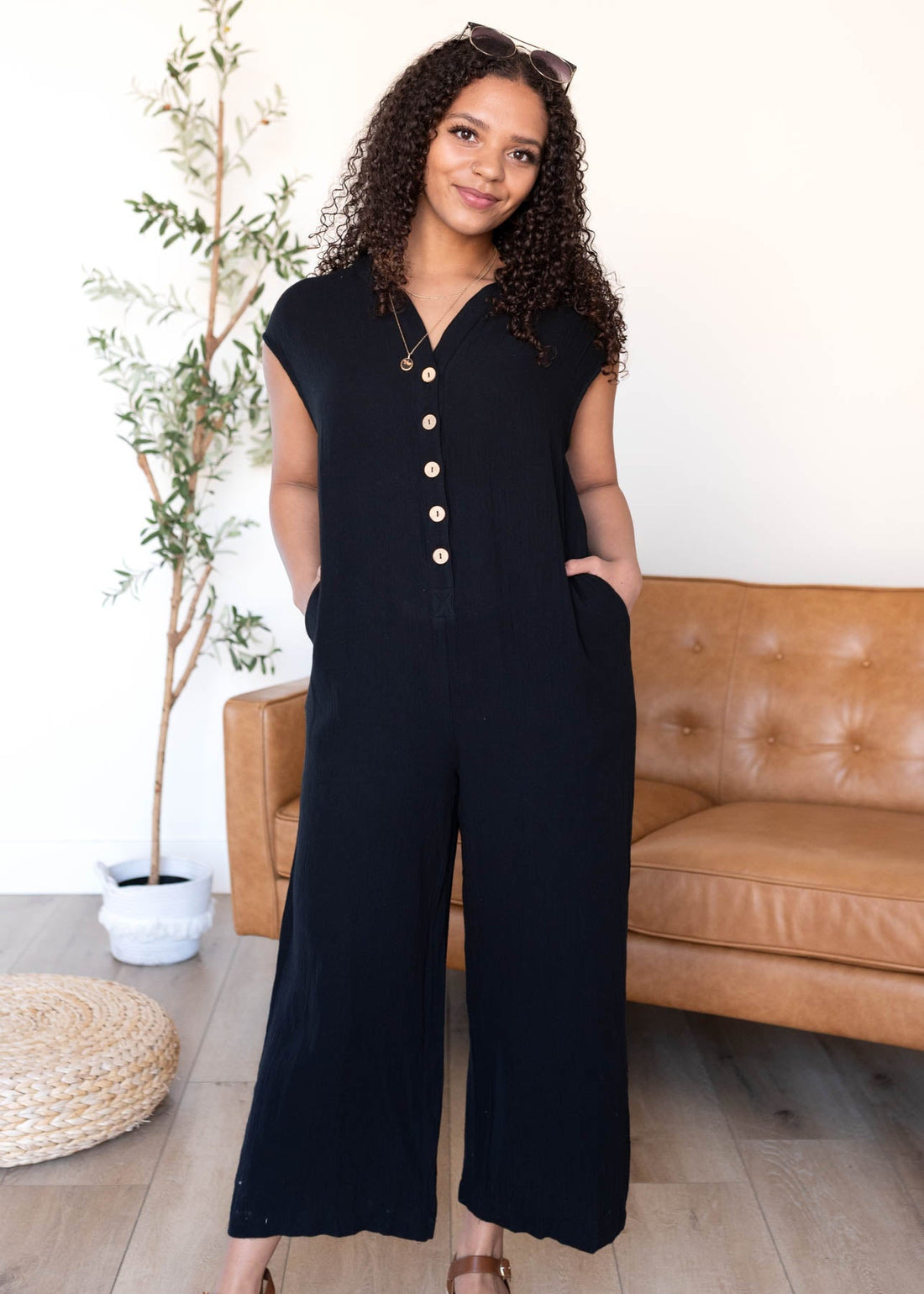 Ciara Black Button Up Jumpsuit
