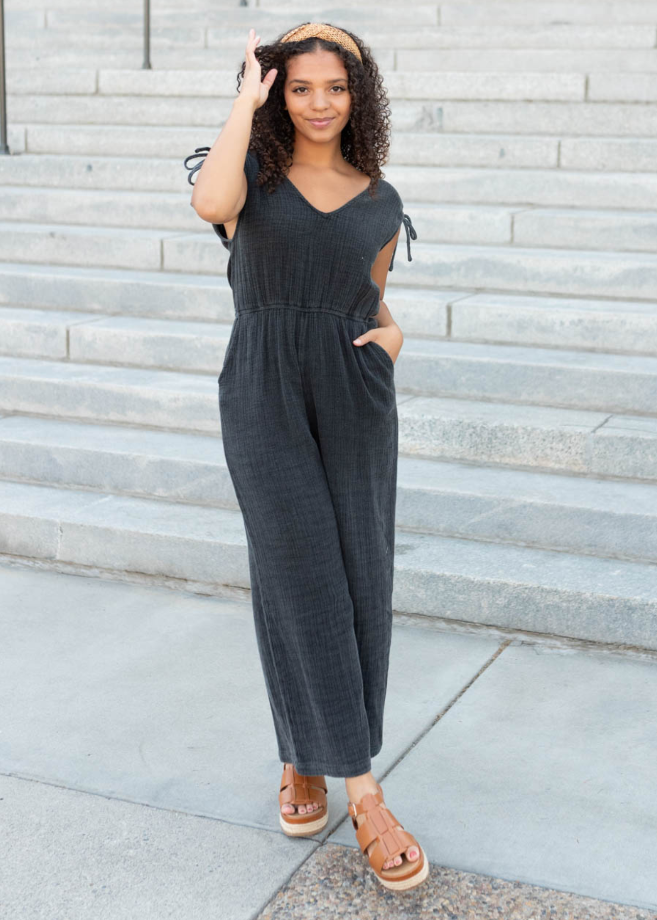 Cicily Black Mineral Wash Jumpsuit