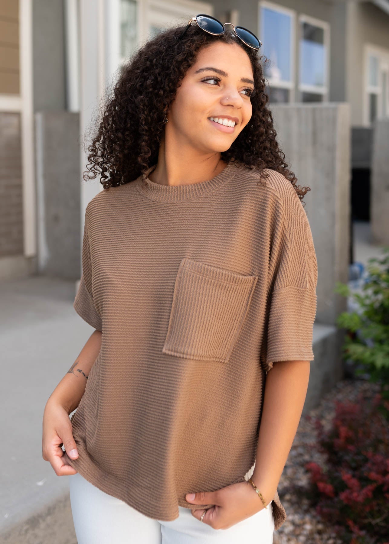 Cindy Light Mocha Textured Top