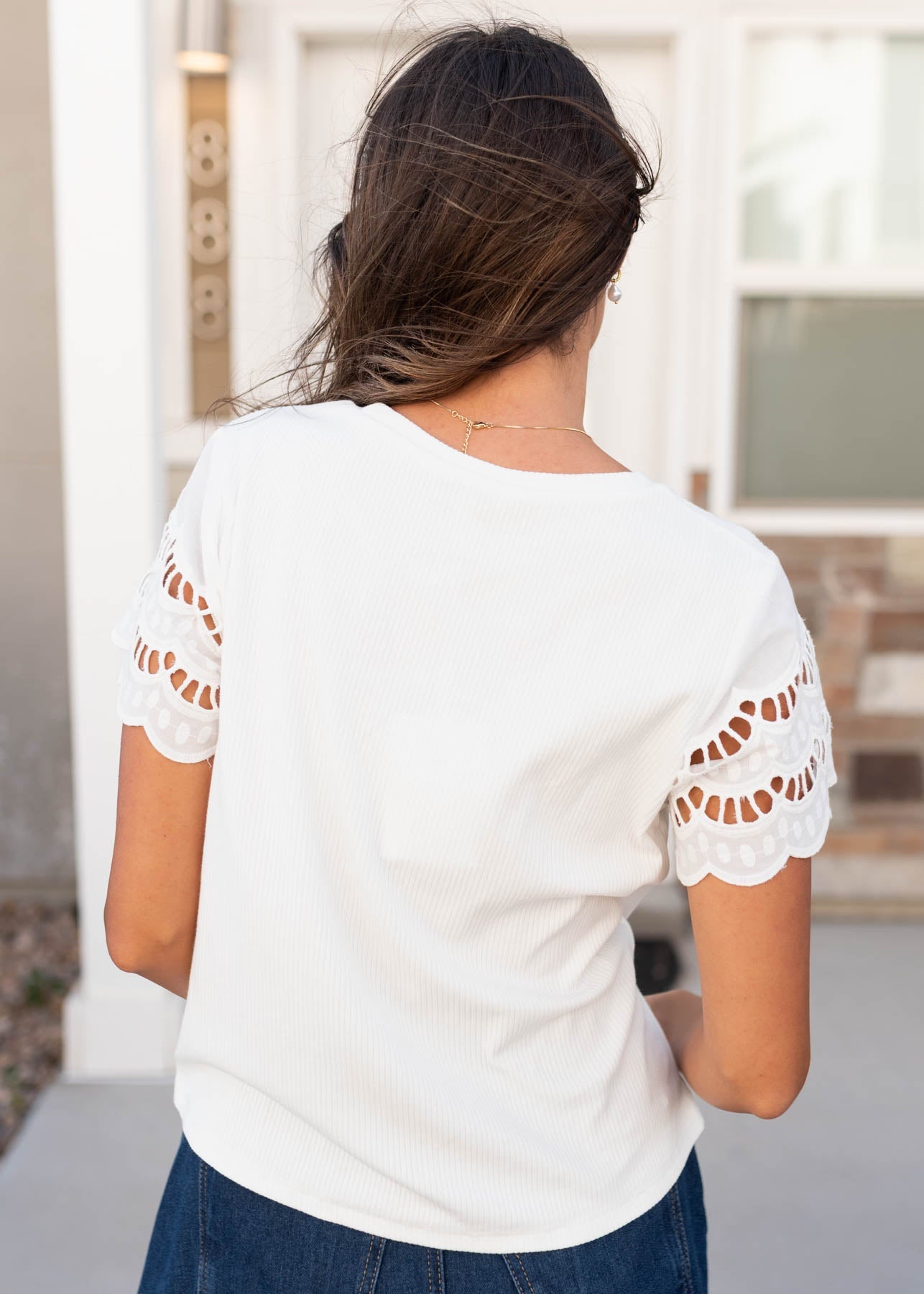 Clara White Scallop Sleeve Top