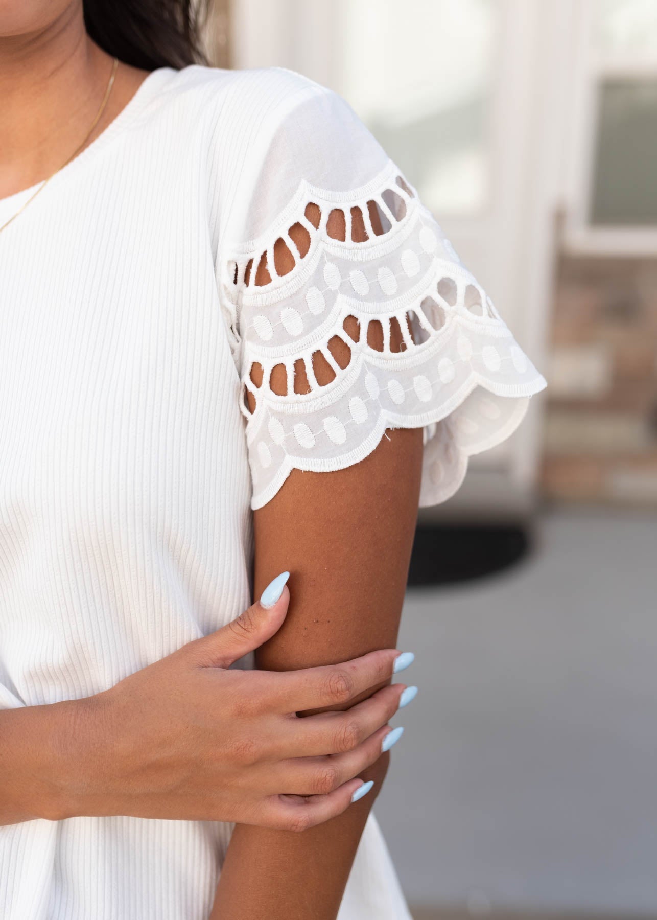 Clara White Scallop Sleeve Top
