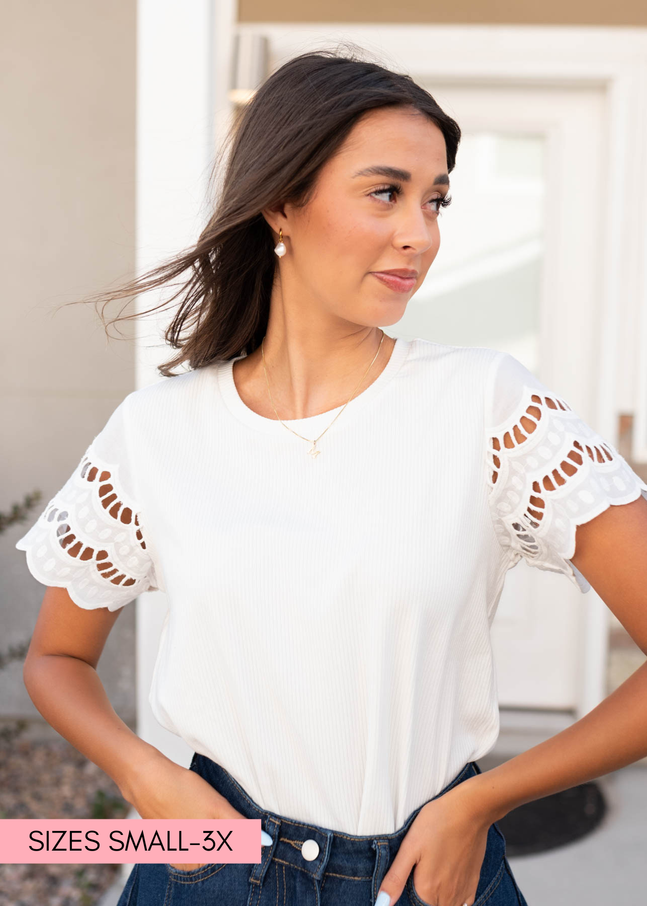 Clara White Scallop Sleeve Top