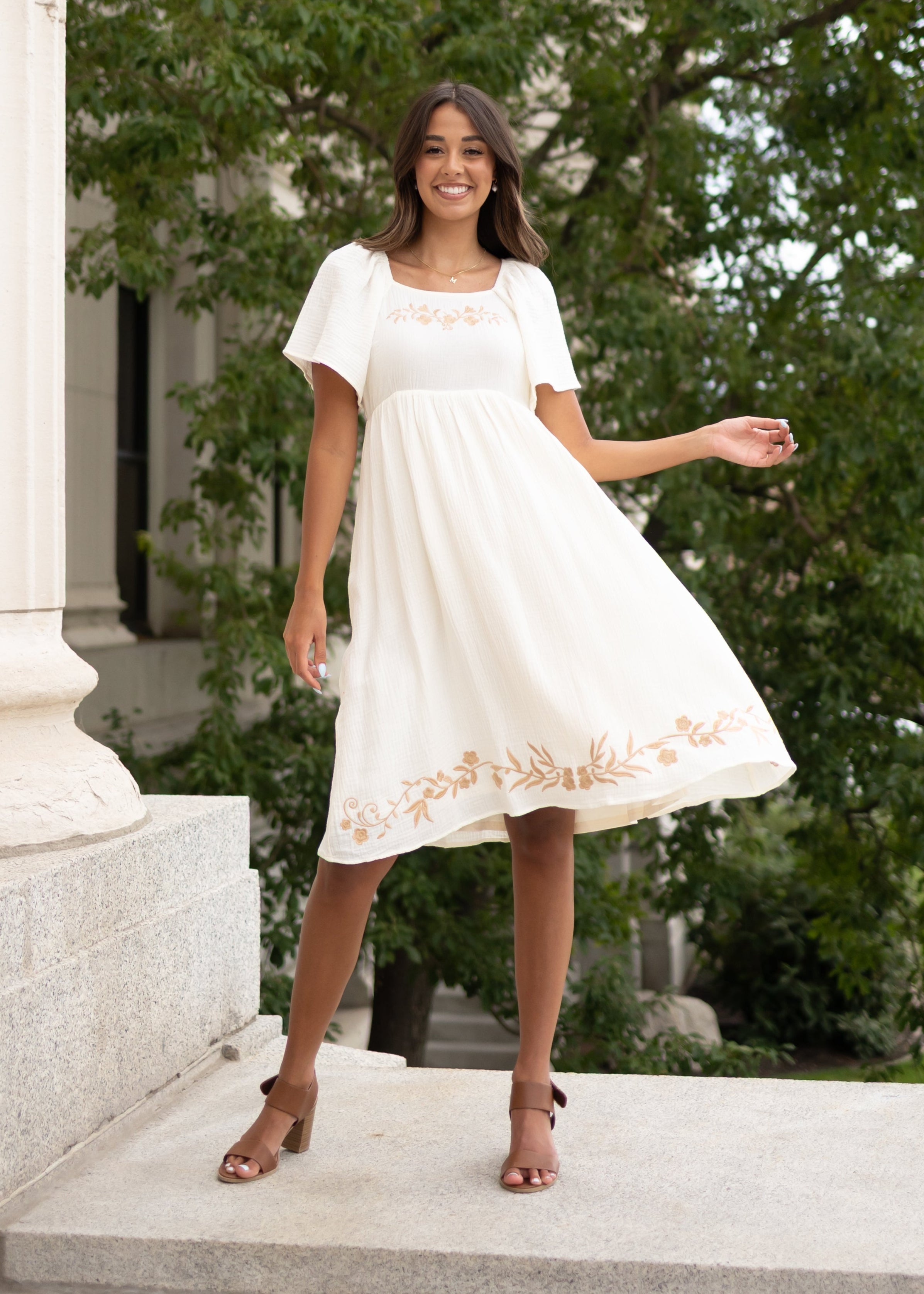 Clarisse Ivory Embroidered Dress
