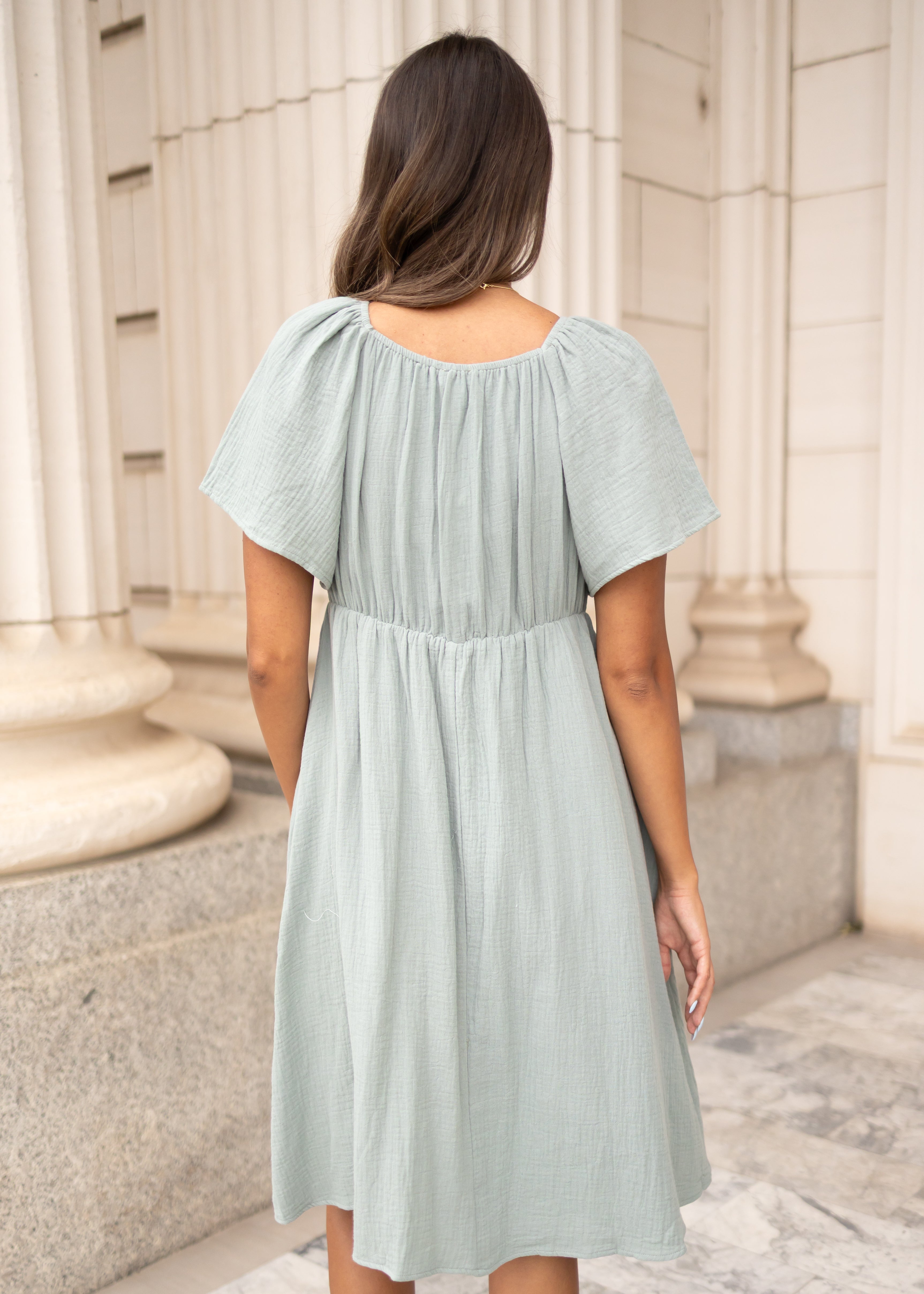 Clarisse Light Sage Embroidered Dress