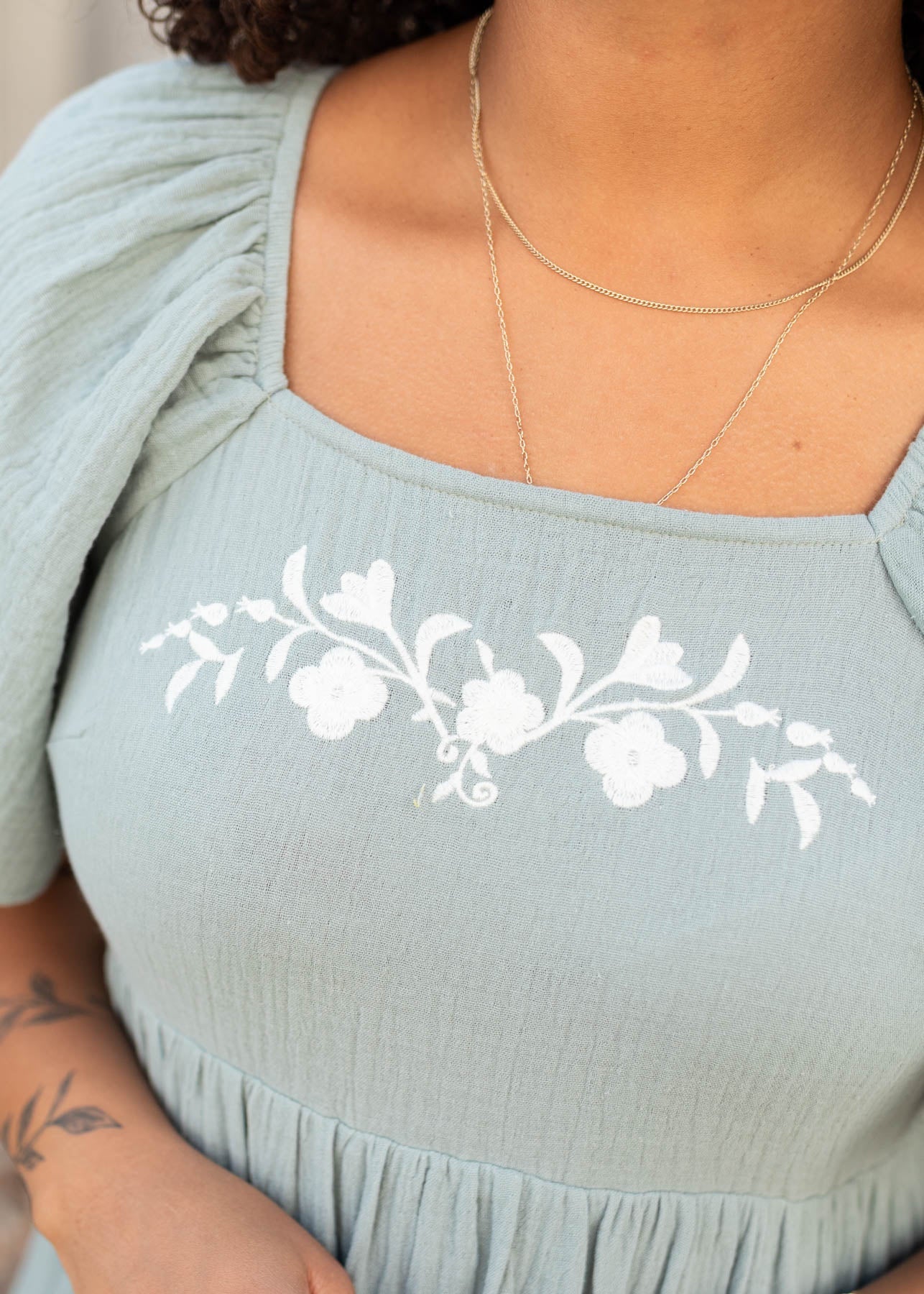 Clarisse Light Sage Embroidered Dress