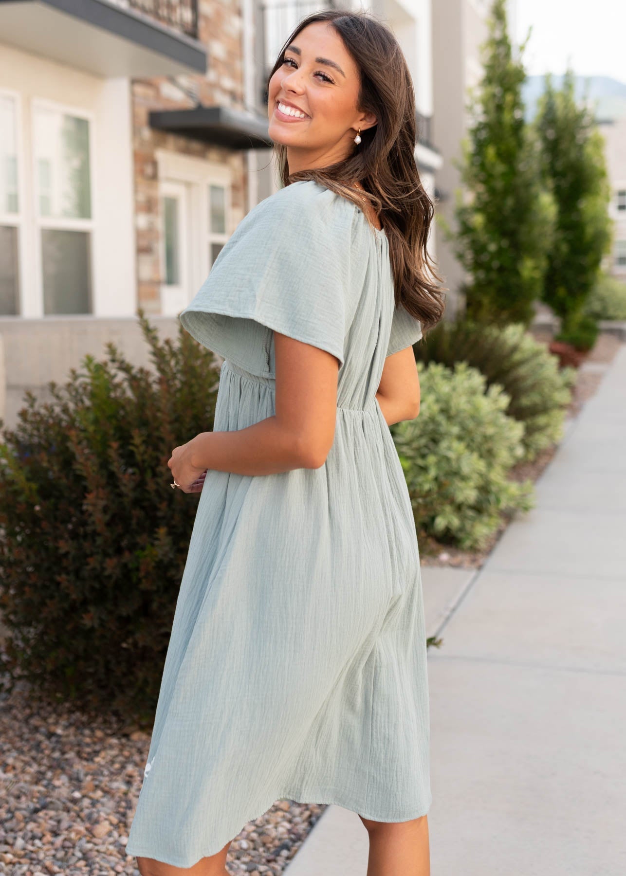 Clarisse Light Sage Embroidered Dress