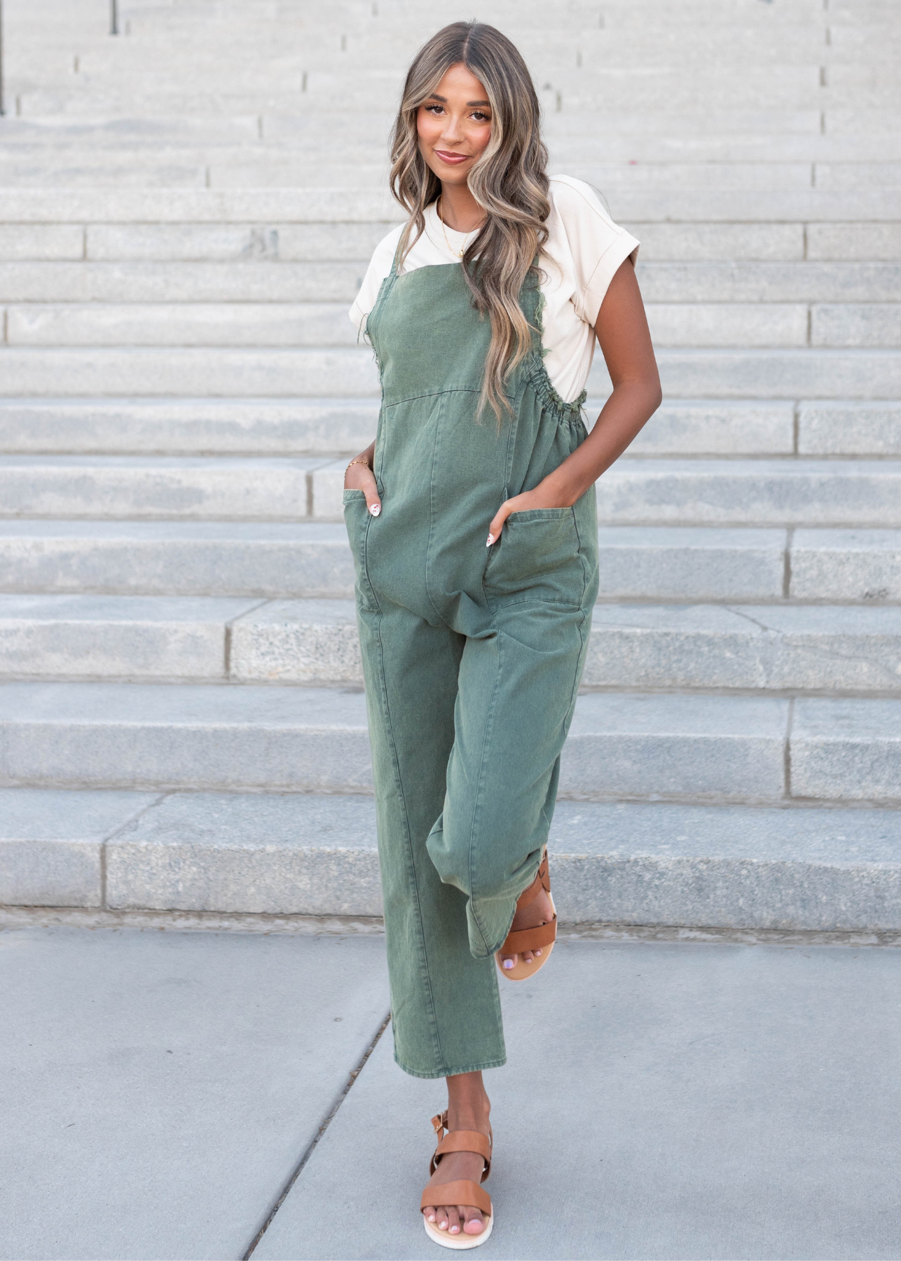 Cordyline Hunter Green Washed Jumpsuit