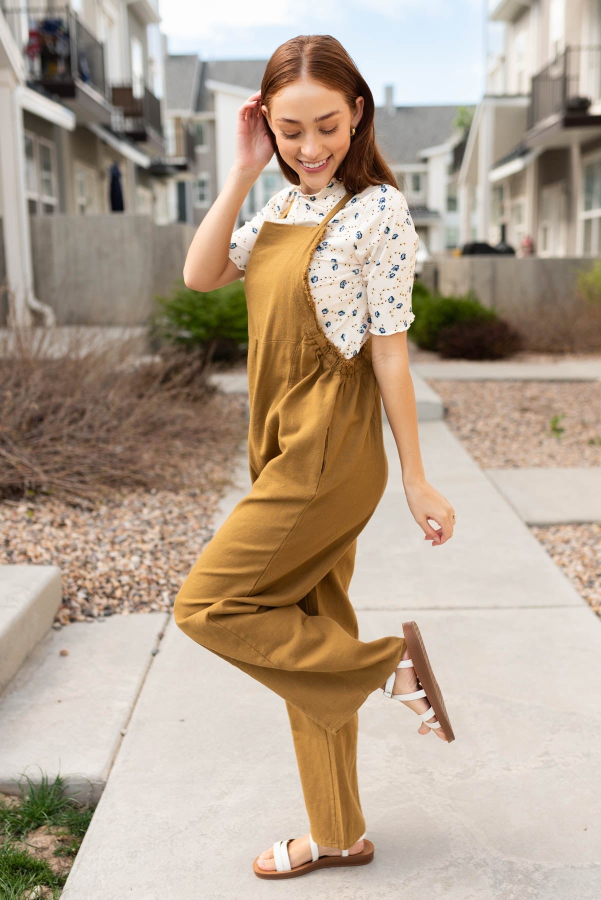 Cortlynn Dark Mustard Washed Jumpsuit