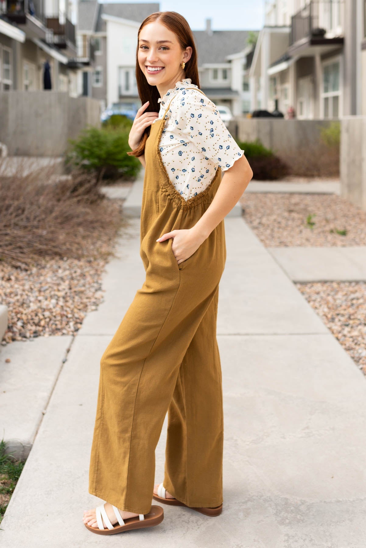 Cortlynn Dark Mustard Washed Jumpsuit
