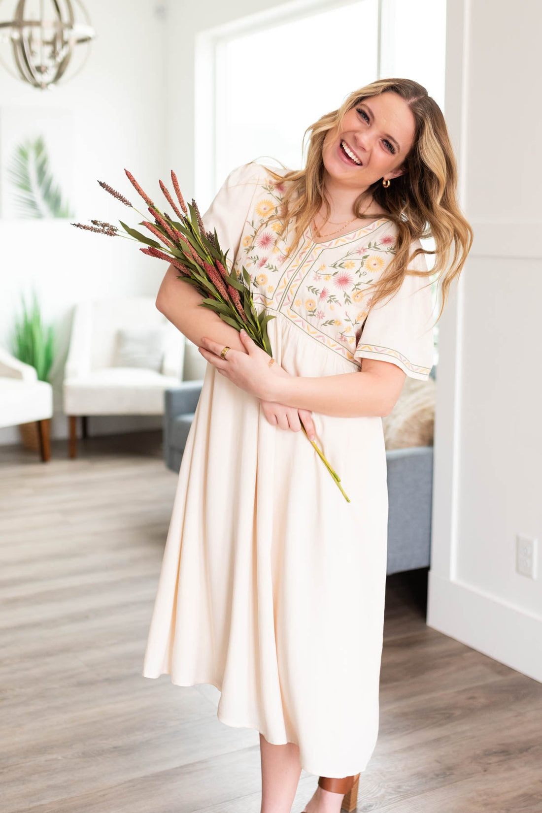 Andrea Cream Embroidered Dress