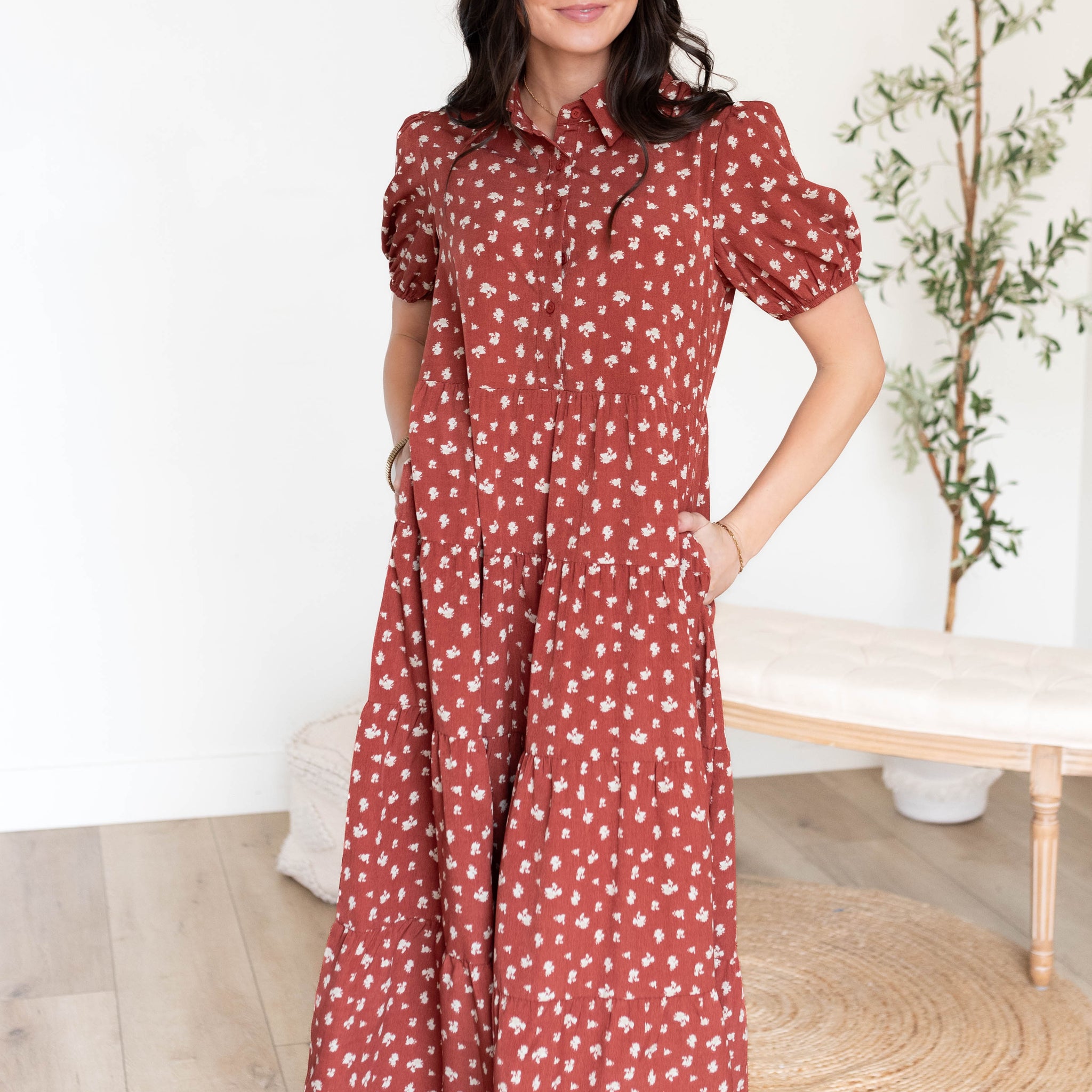 Phoebe Terracotta Collared Dress