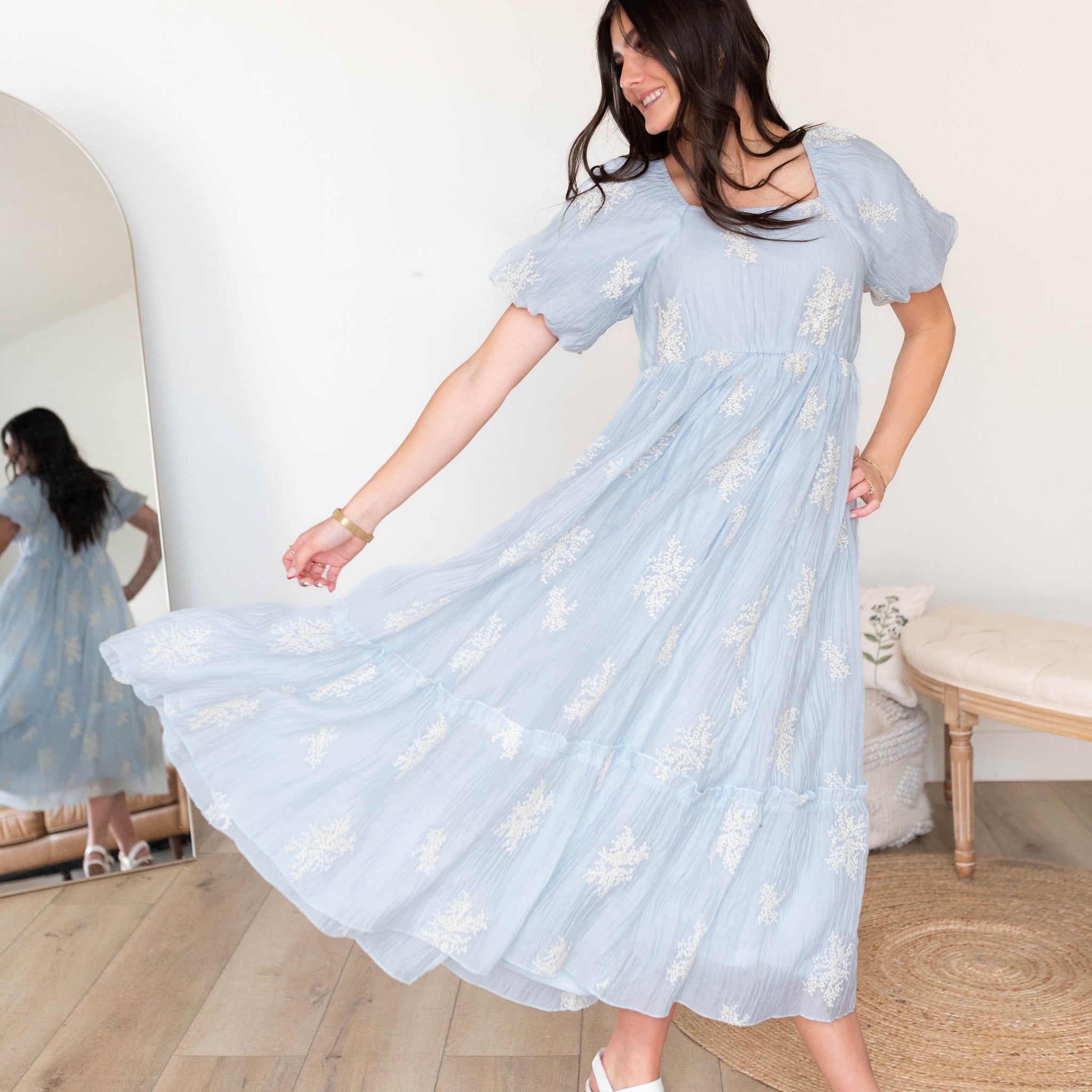 Jacie Light Blue Embroidered Dress