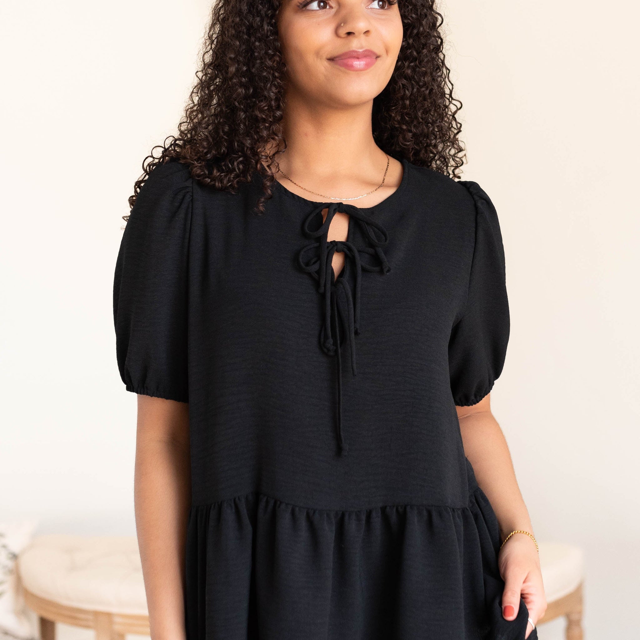 Sirena Black Tiered Blouse