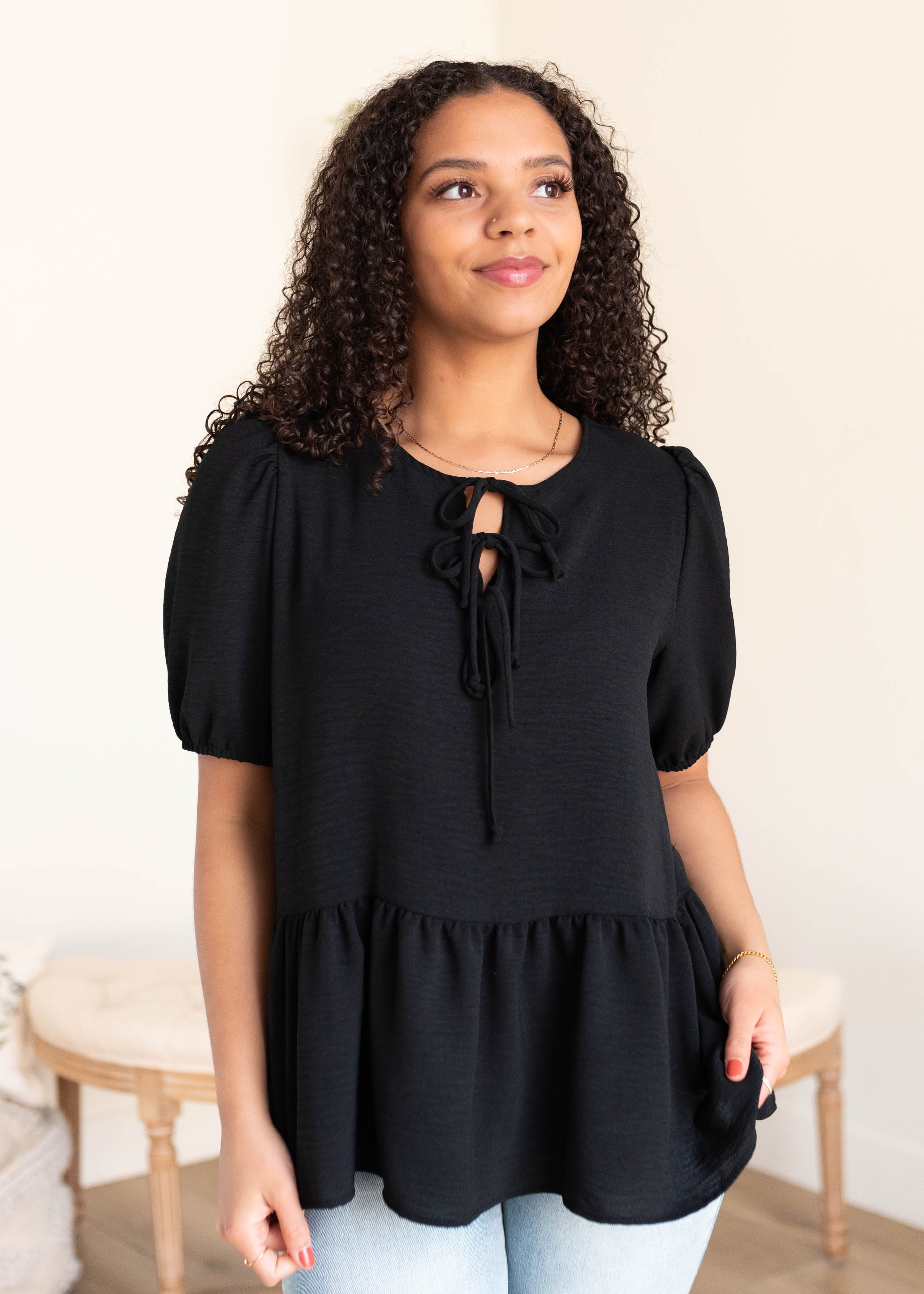 Sirena Black Tiered Blouse