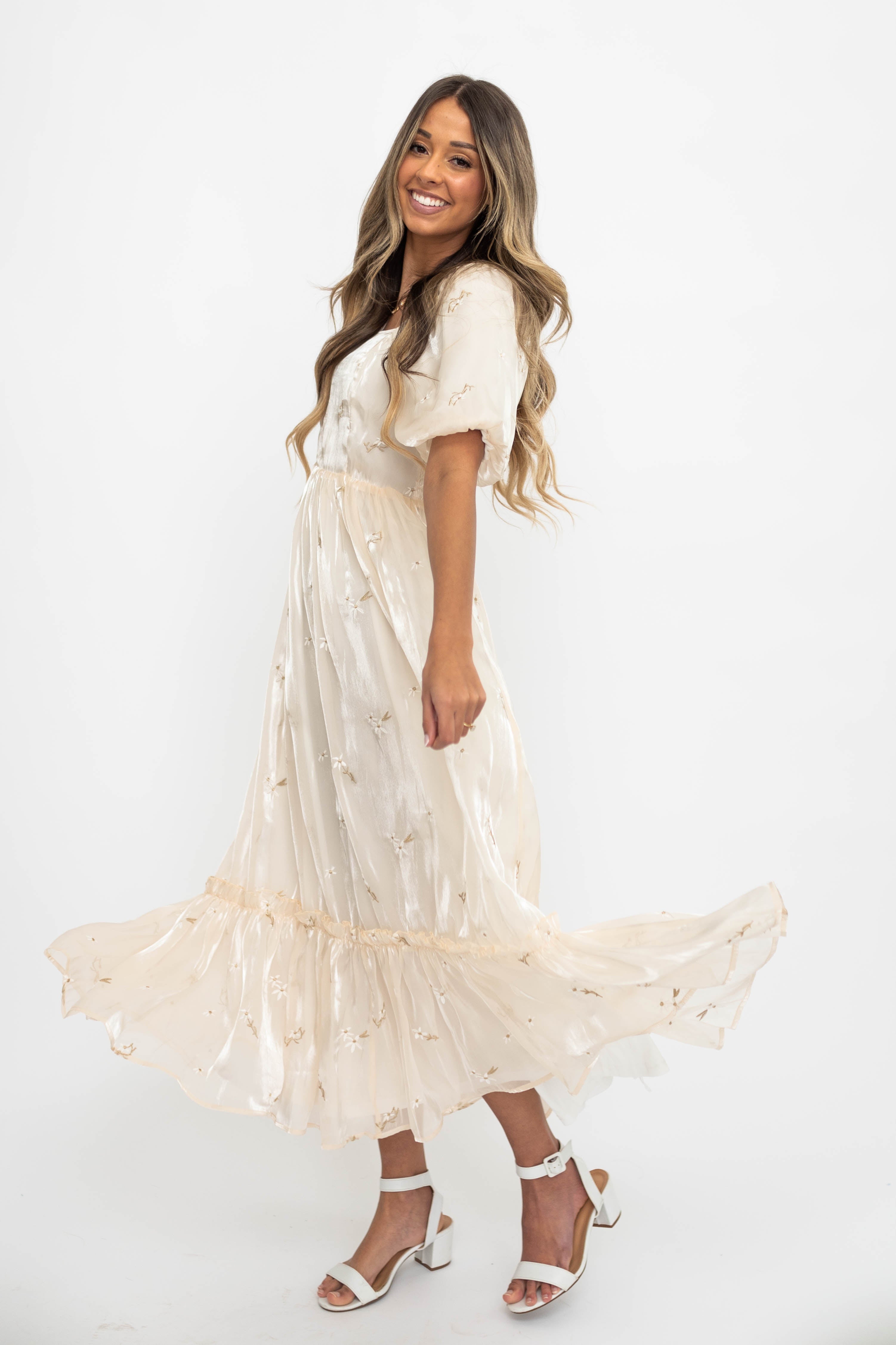 Elara Cream Floral Dress