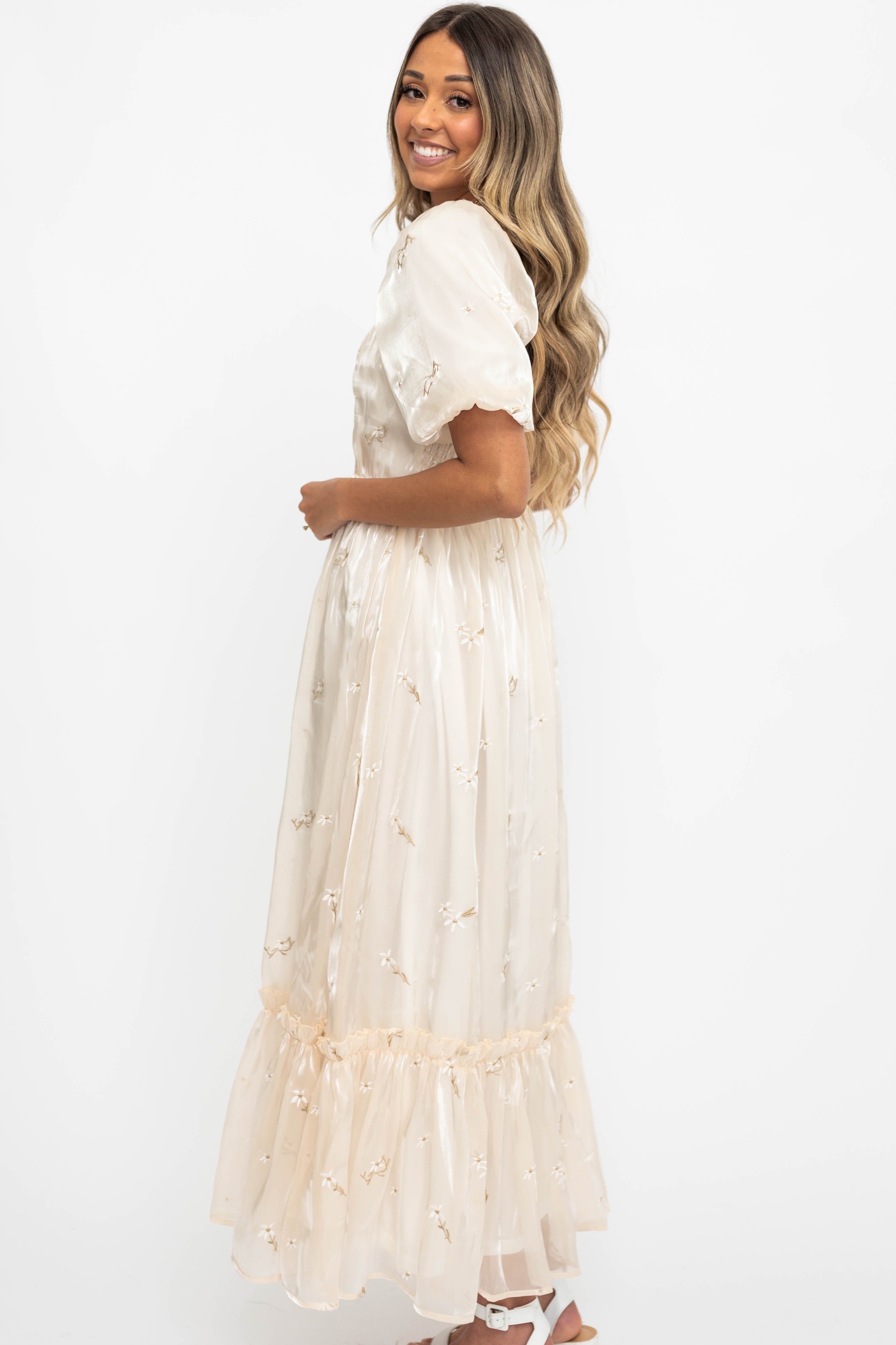 Elara Cream Floral Dress