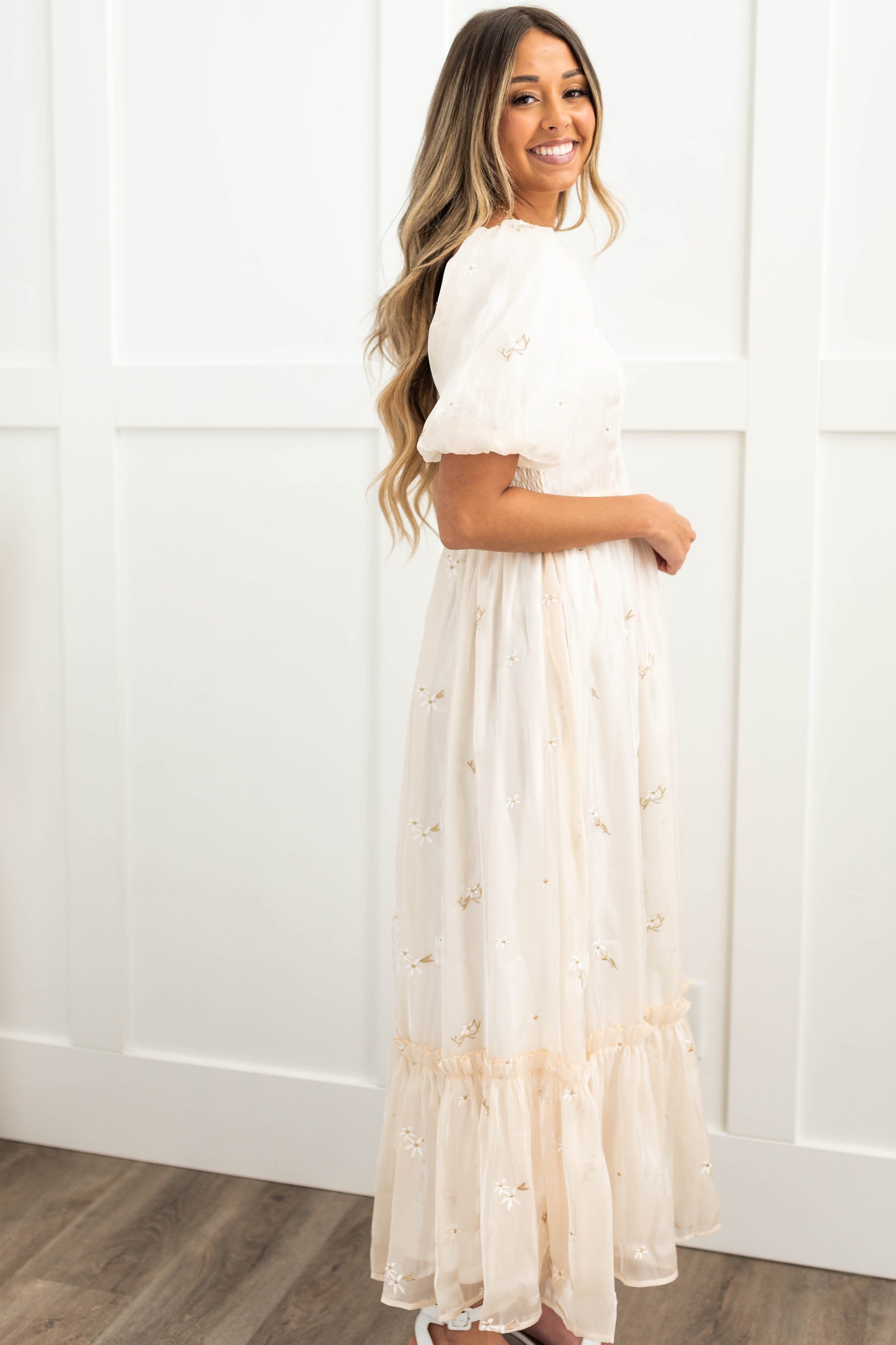 Elara Cream Floral Dress