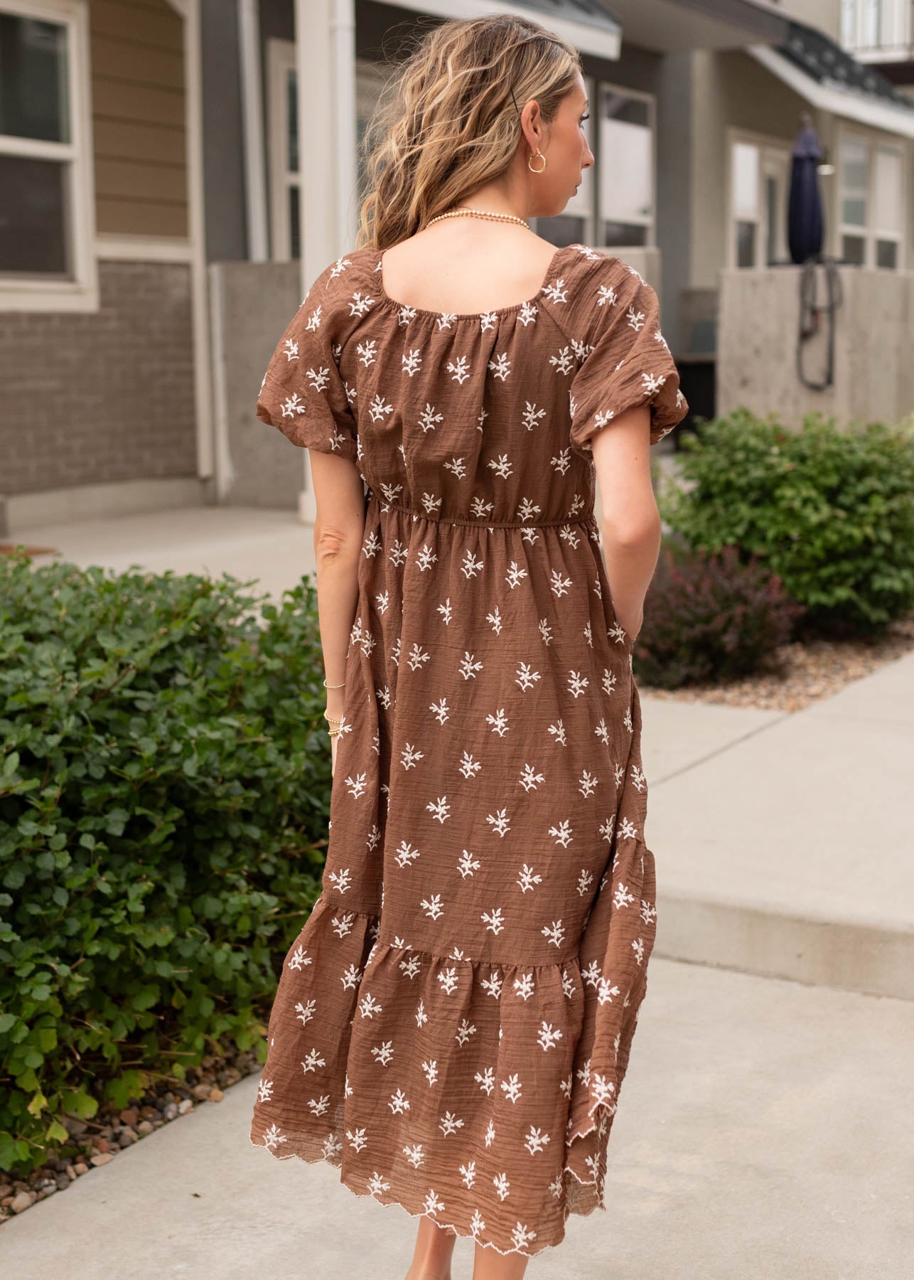 Dakota Walnut Floral Embroidered Dress