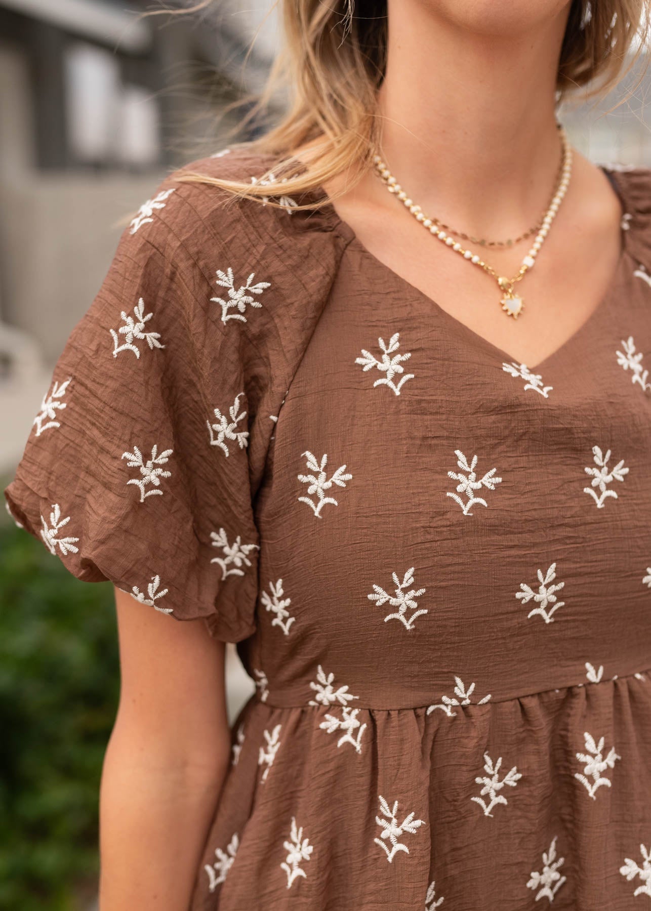 Dakota Walnut Floral Embroidered Dress