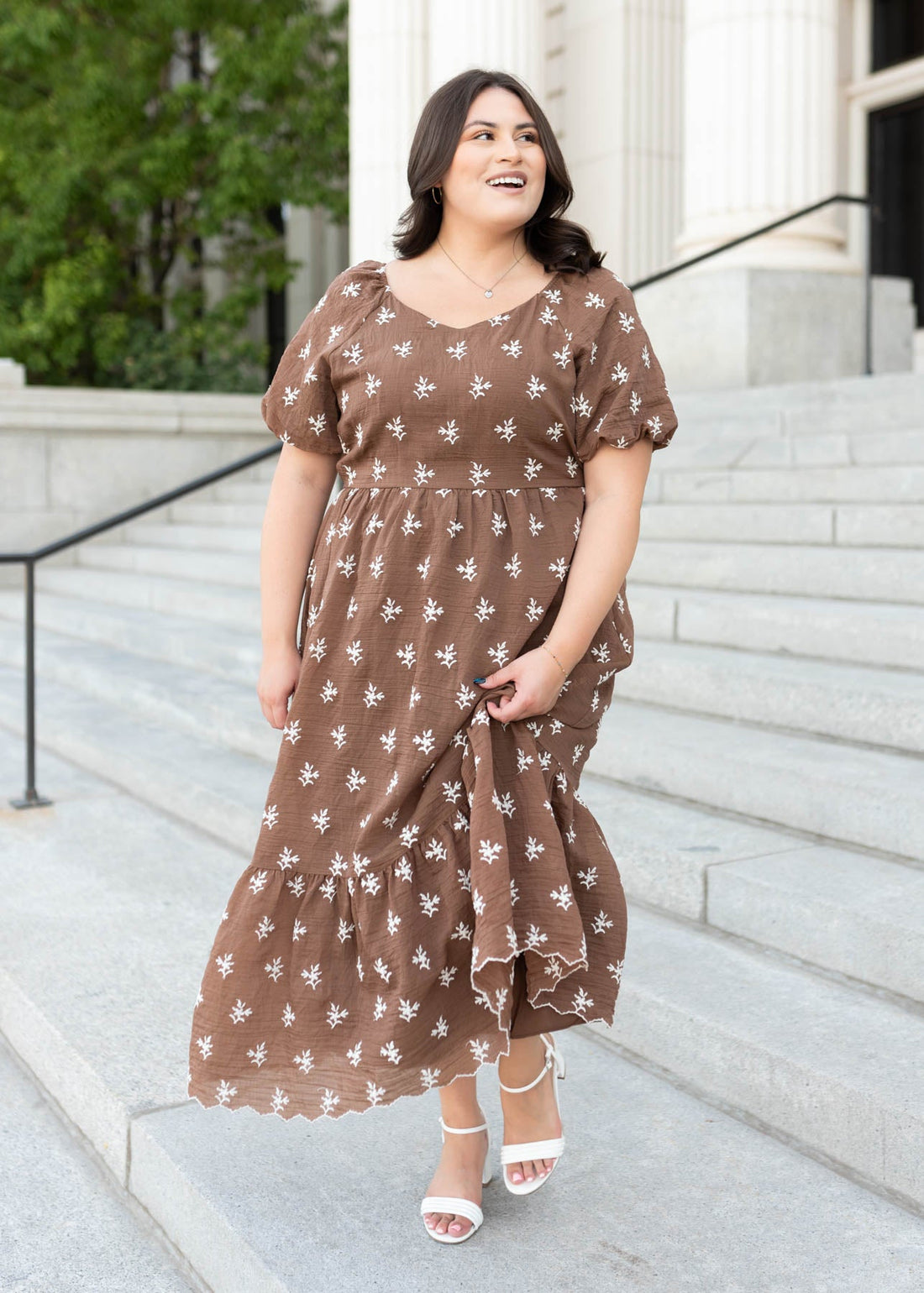 Dakota Walnut Floral Embroidered Dress