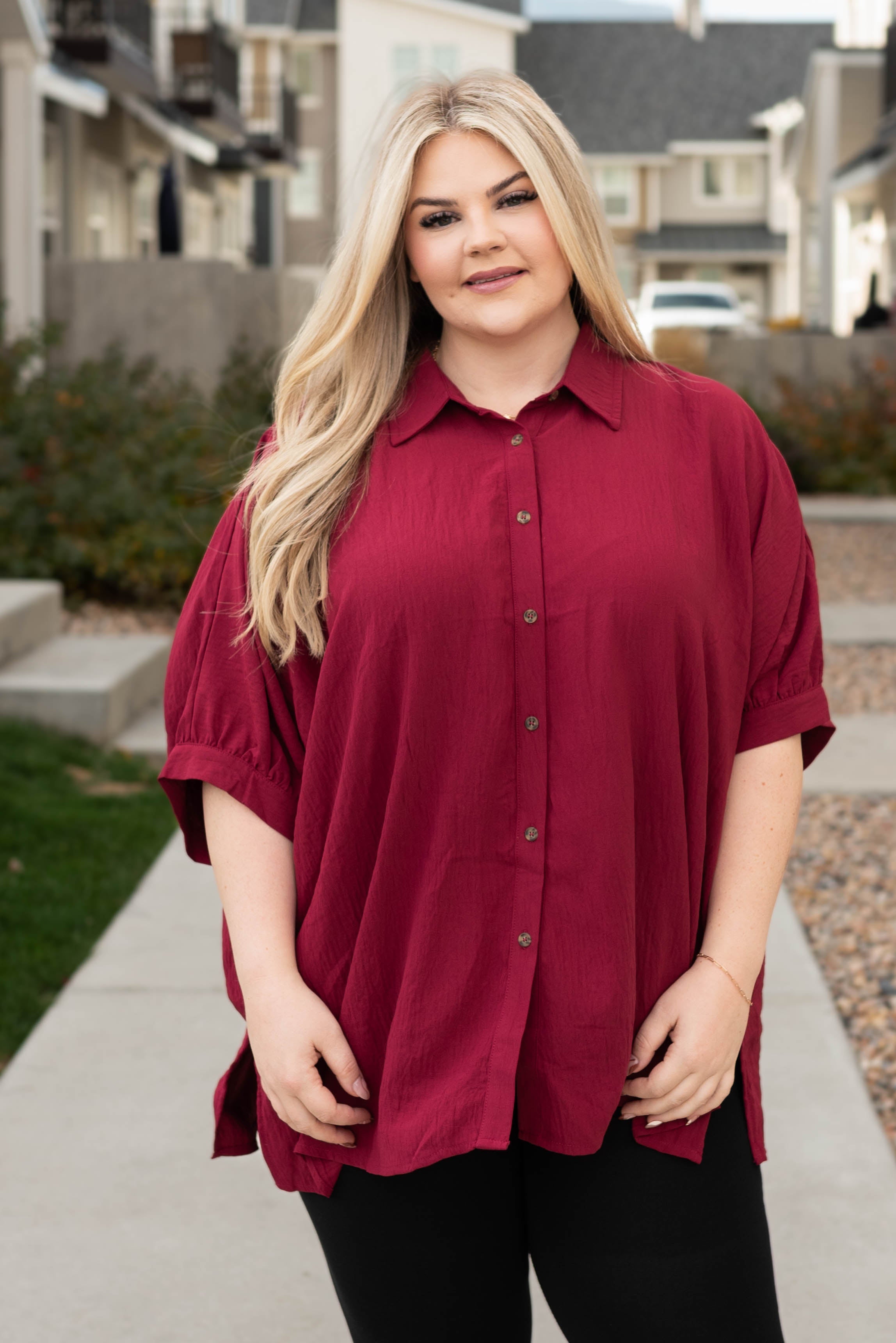 Dana Burgundy Button Down Blouse