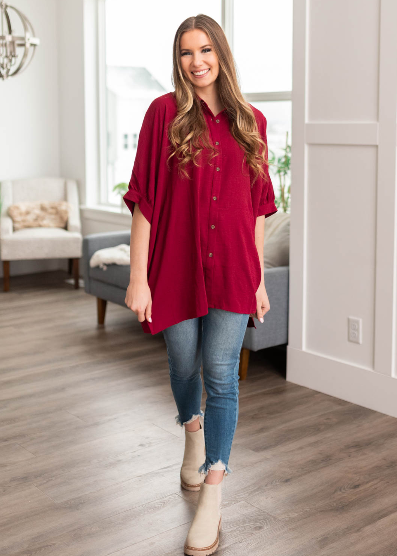 Dana Burgundy Button Down Blouse