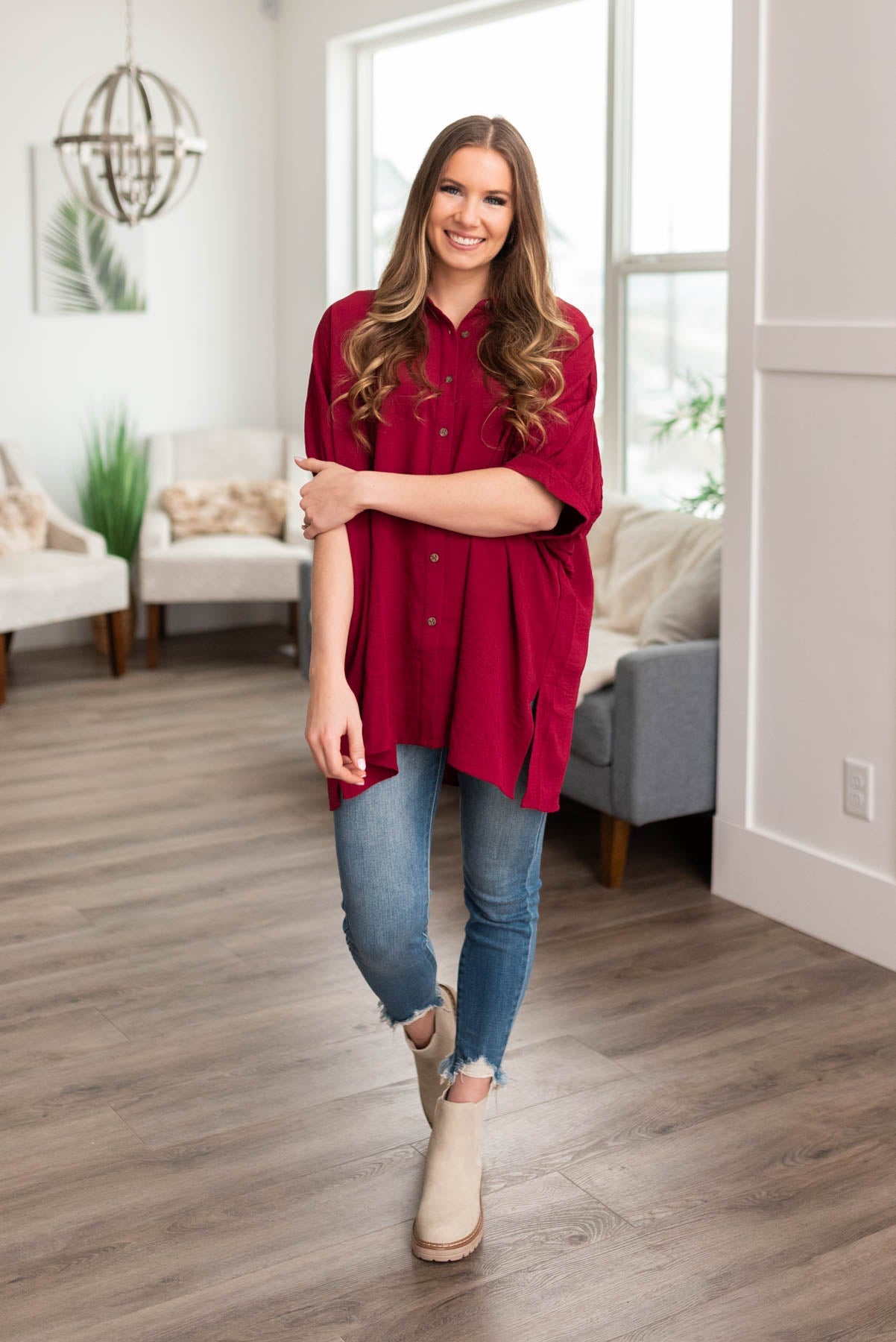 Dana Burgundy Button Down Blouse