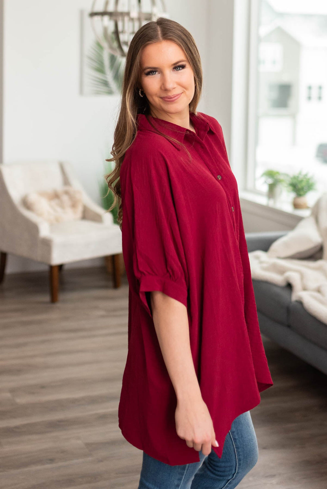 Dana Burgundy Button Down Blouse