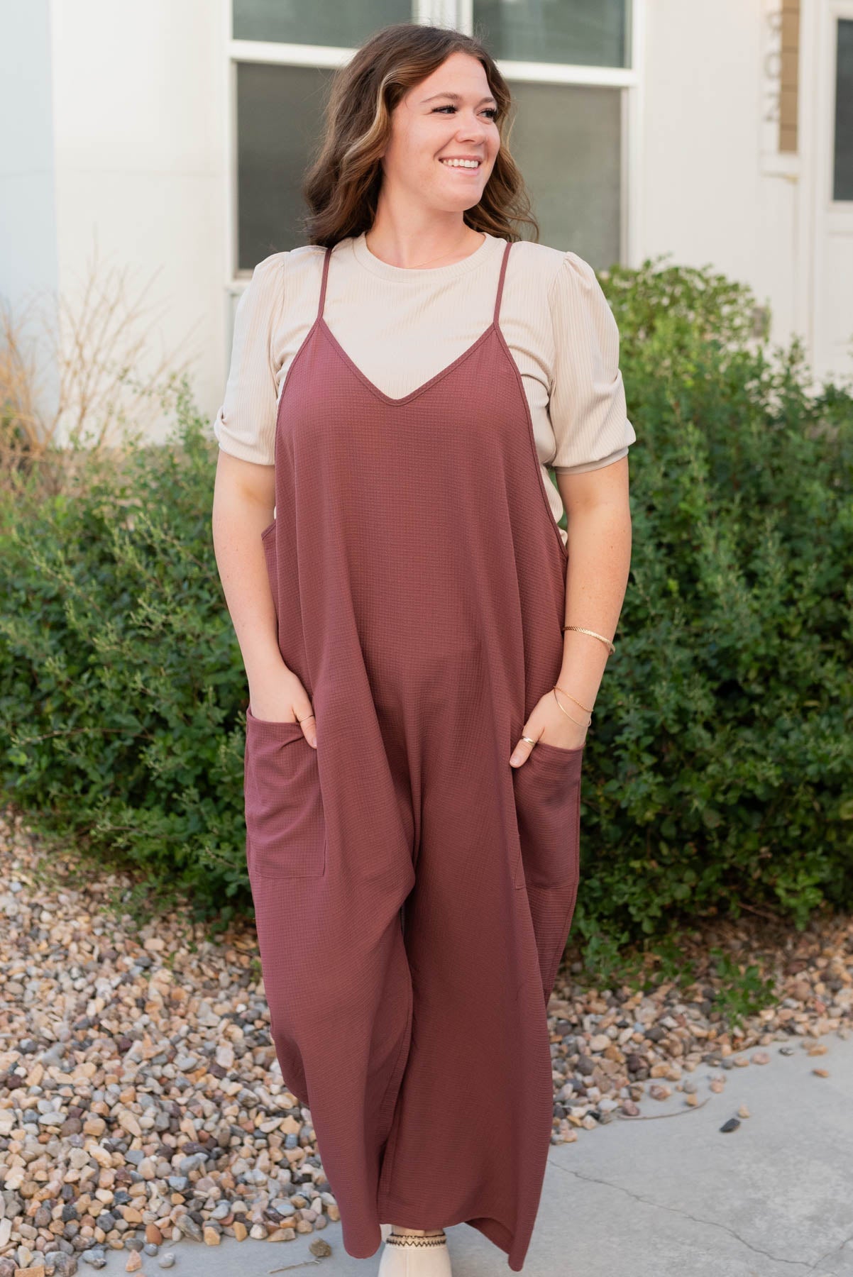 Dana Mahogany Woven Overalls