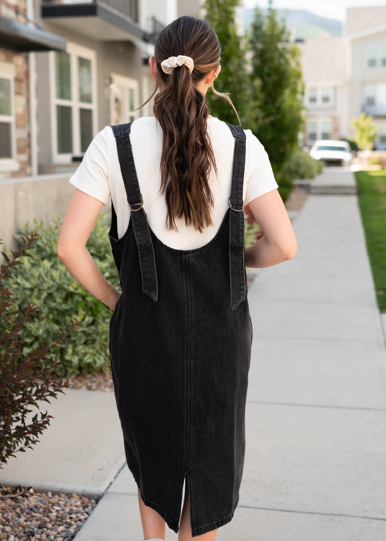 Danae Black Denim Overall Dress