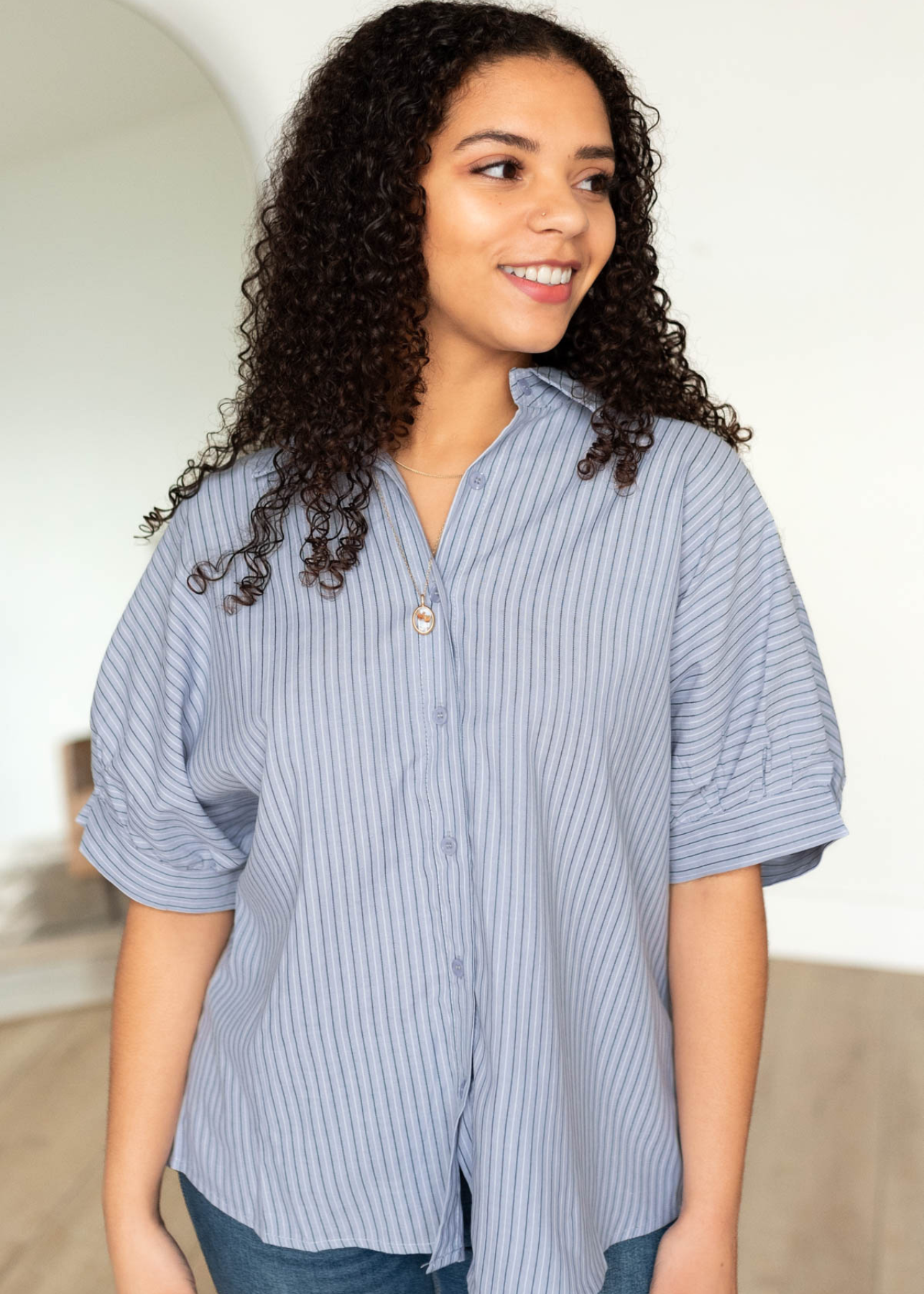Dani Light Blue Stripe Top