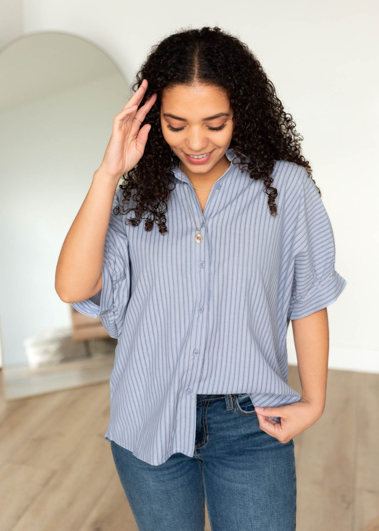 Dani Light Blue Stripe Top